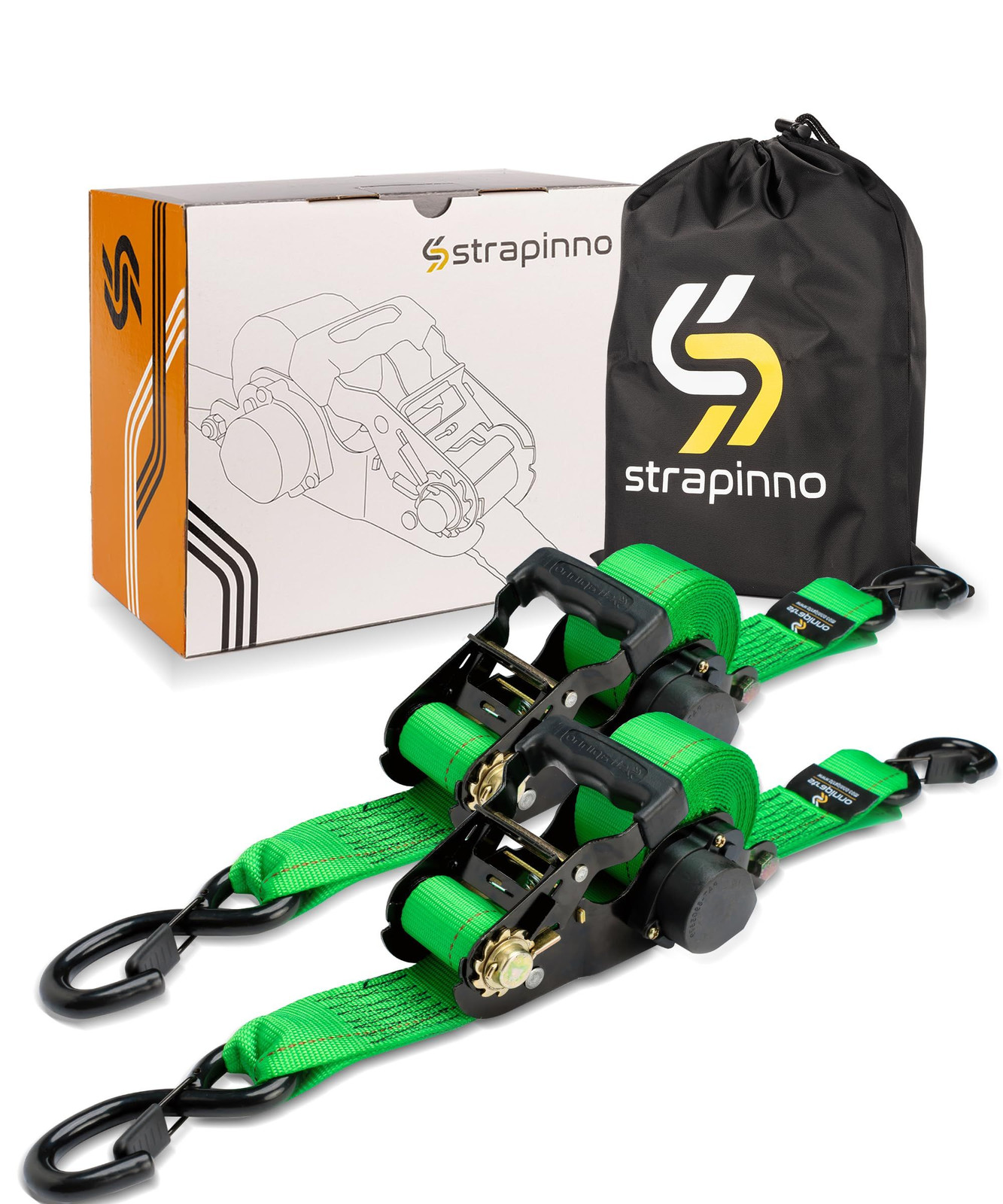 Strapinno Retractable Ratchet Tie-Down Straps,5,000 2 inches x 12 feet, Green