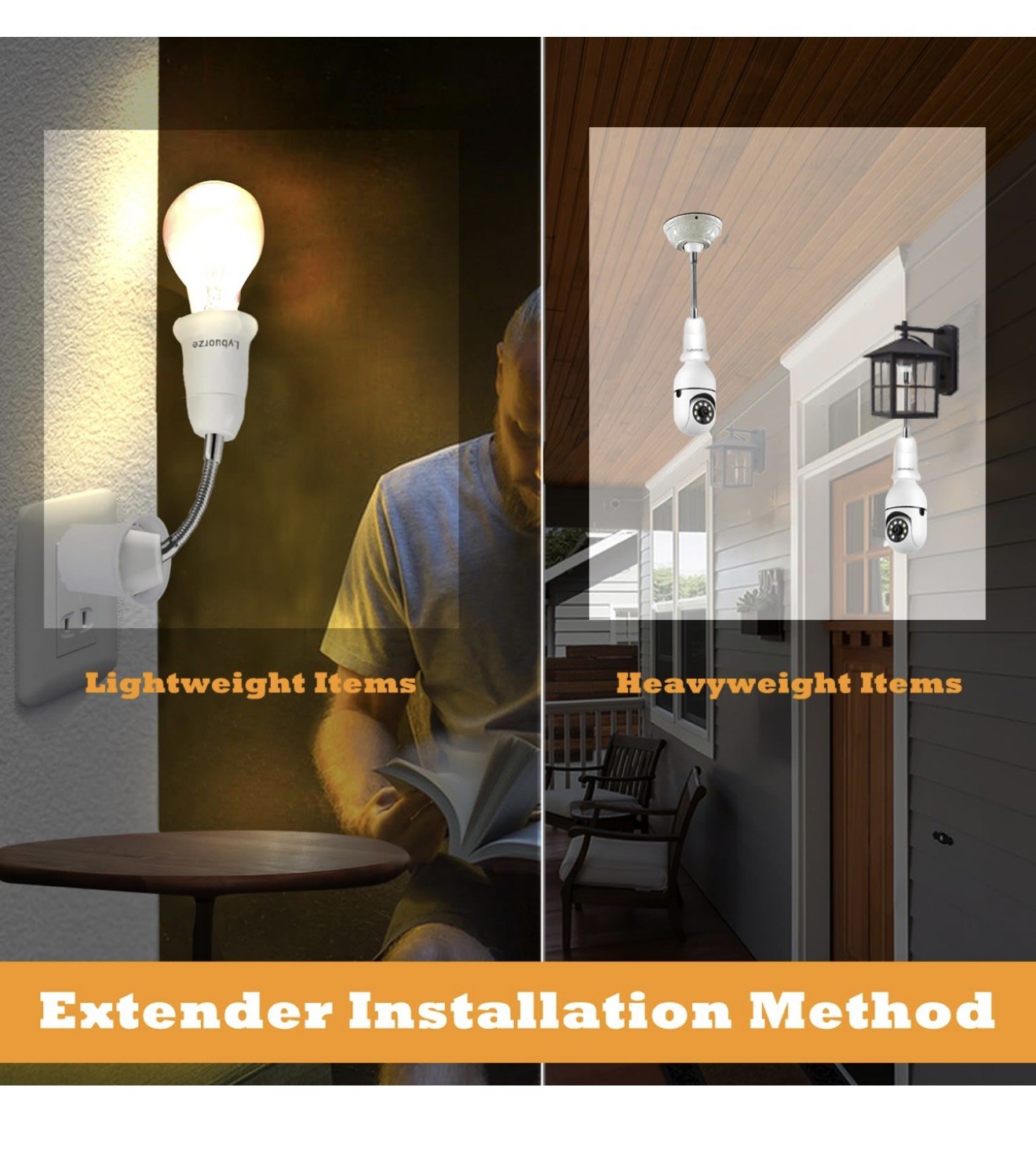 Light Bulb Socket Extender Adapter Flexible Extension Adjustable Converter 2Pack