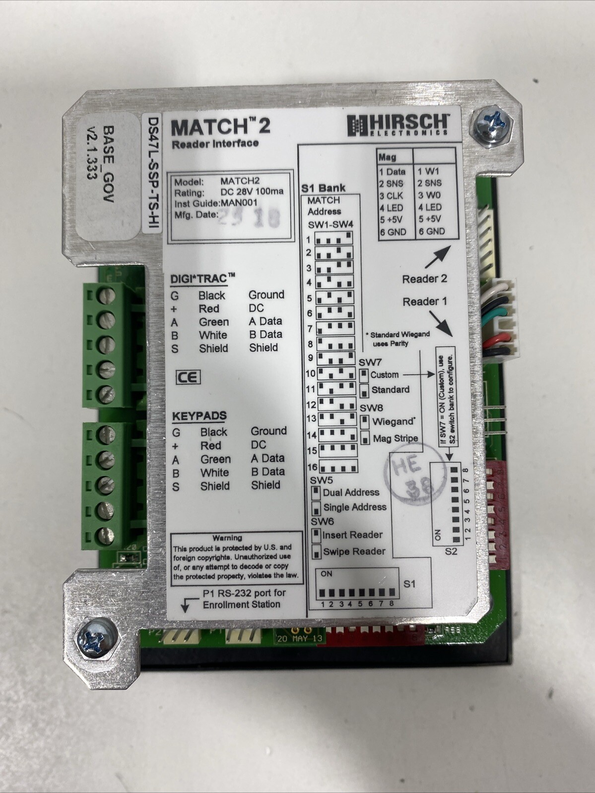 HIRSCH MRIA Match2 Reader Interface BOARD MODULE