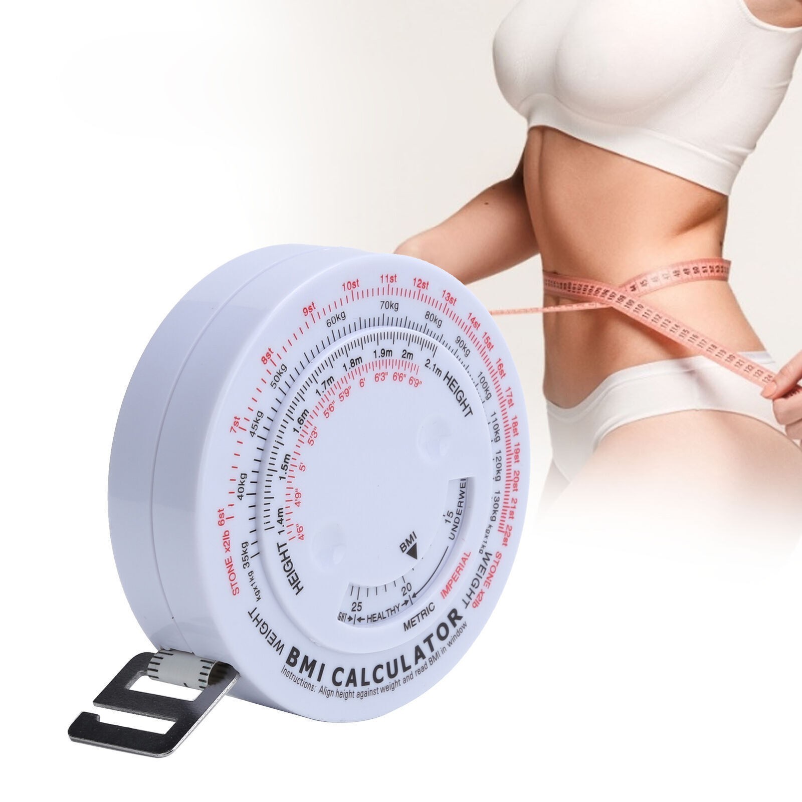 150cm BMI Body Mass Index Tape Measure Body Fat Caliper Weight Loss Calculator