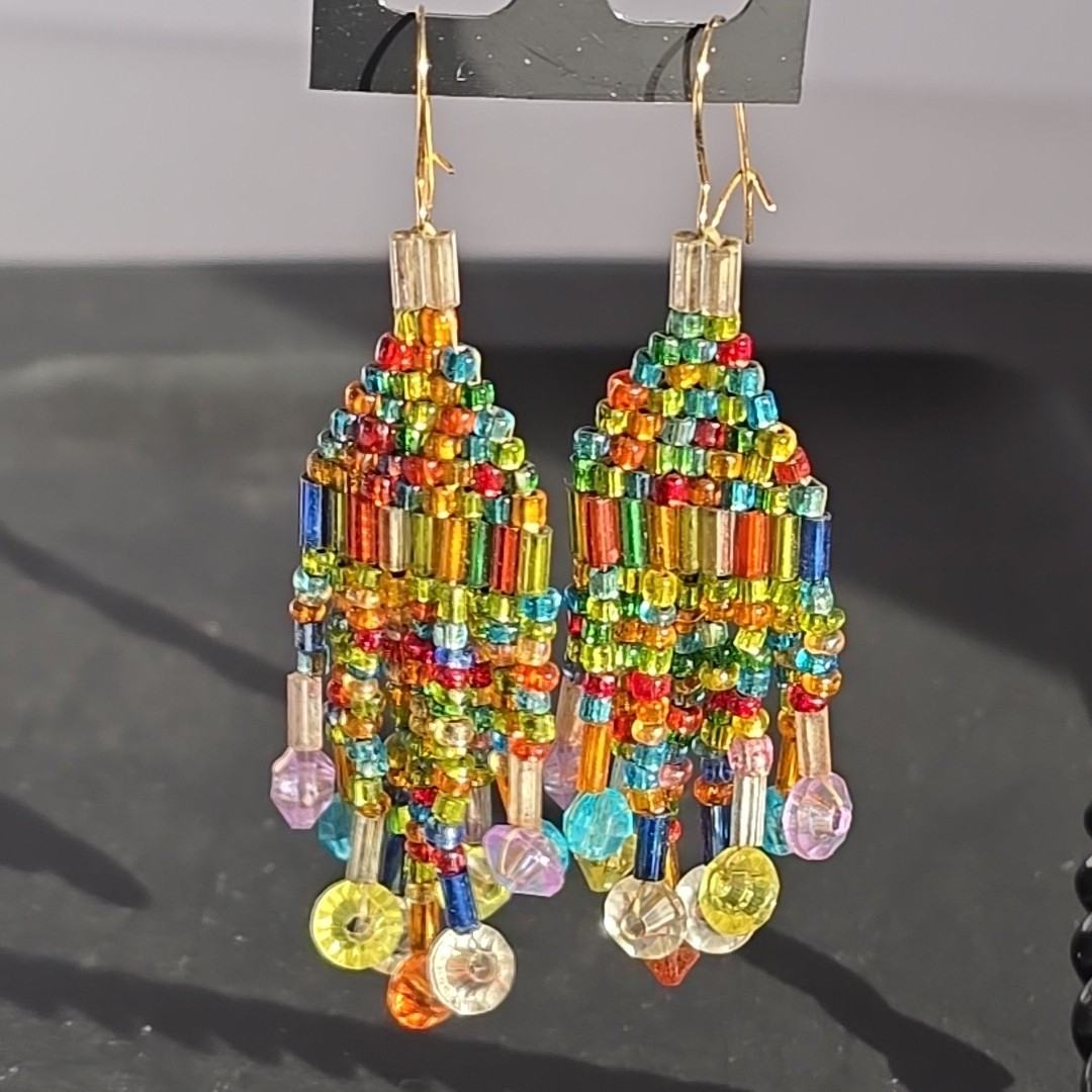Vintage Rainbow seed bead earrings