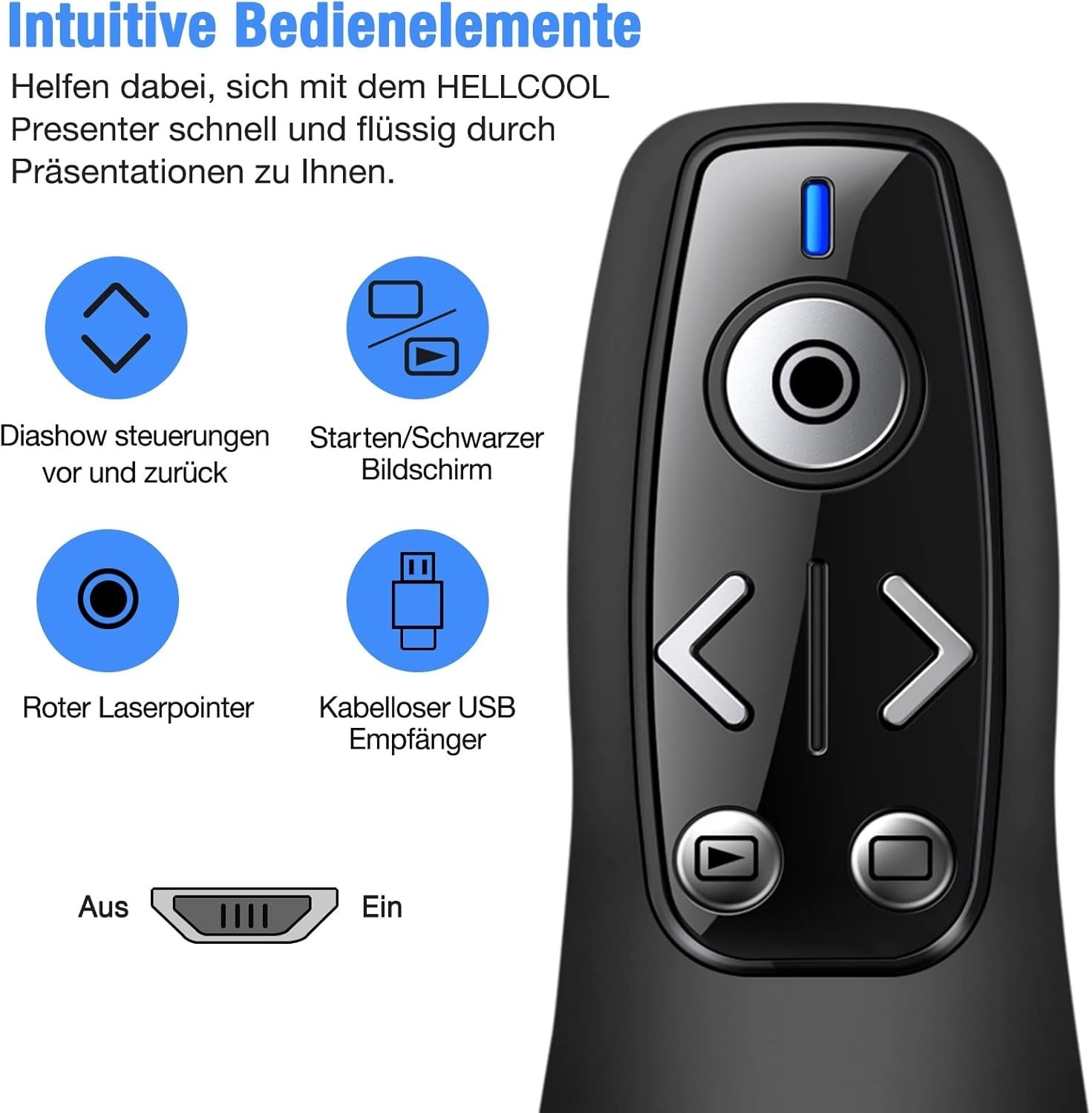 Hellcool USB C Presenter with Laser Pointer, 2.4 GHz Wireless PowerPoint