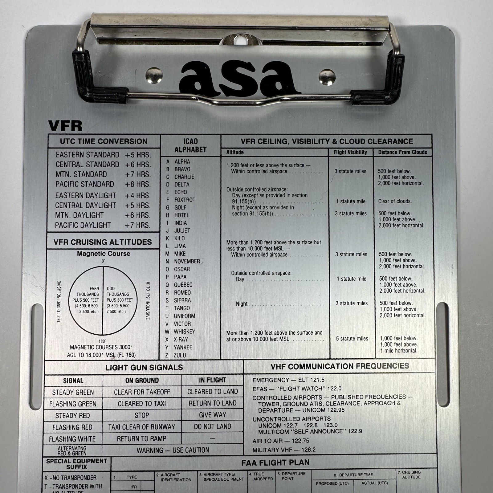 ASA Aluminum Kneeboard VFR Pilot Clipboard Aviation Flight Plan Board