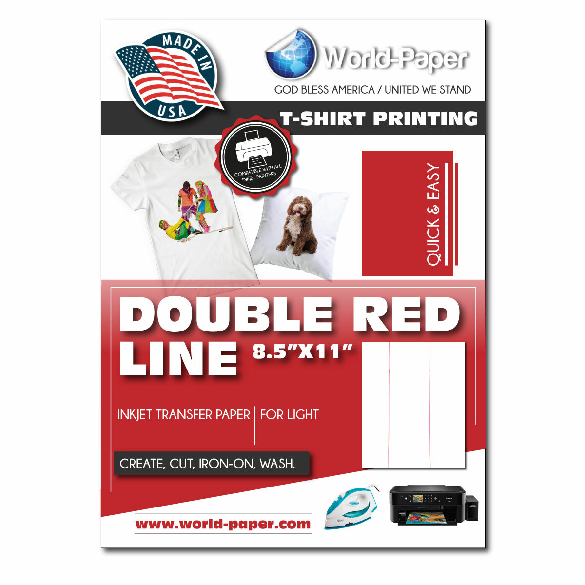 Iron on Heat Transfer Paper Inkjet Light T-shirt  ALL QUANTITIES DOUBLE RED LINE