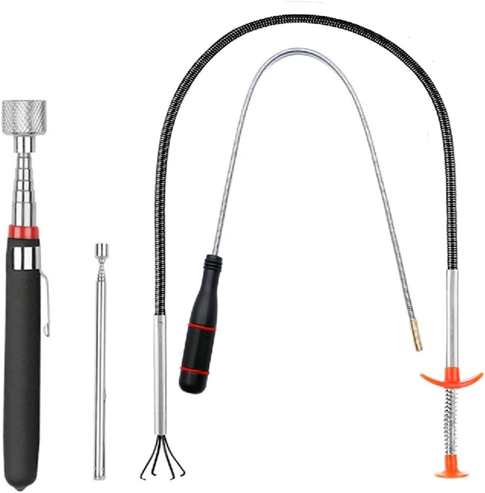 Telescoping Magnet, Pick-Up Tool Retrieving, Inspection Mirror, Bendable Spring.