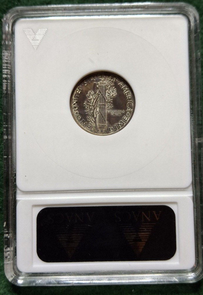 1939 D Mercury Dime - ANACS MS64 FSB - dark toning