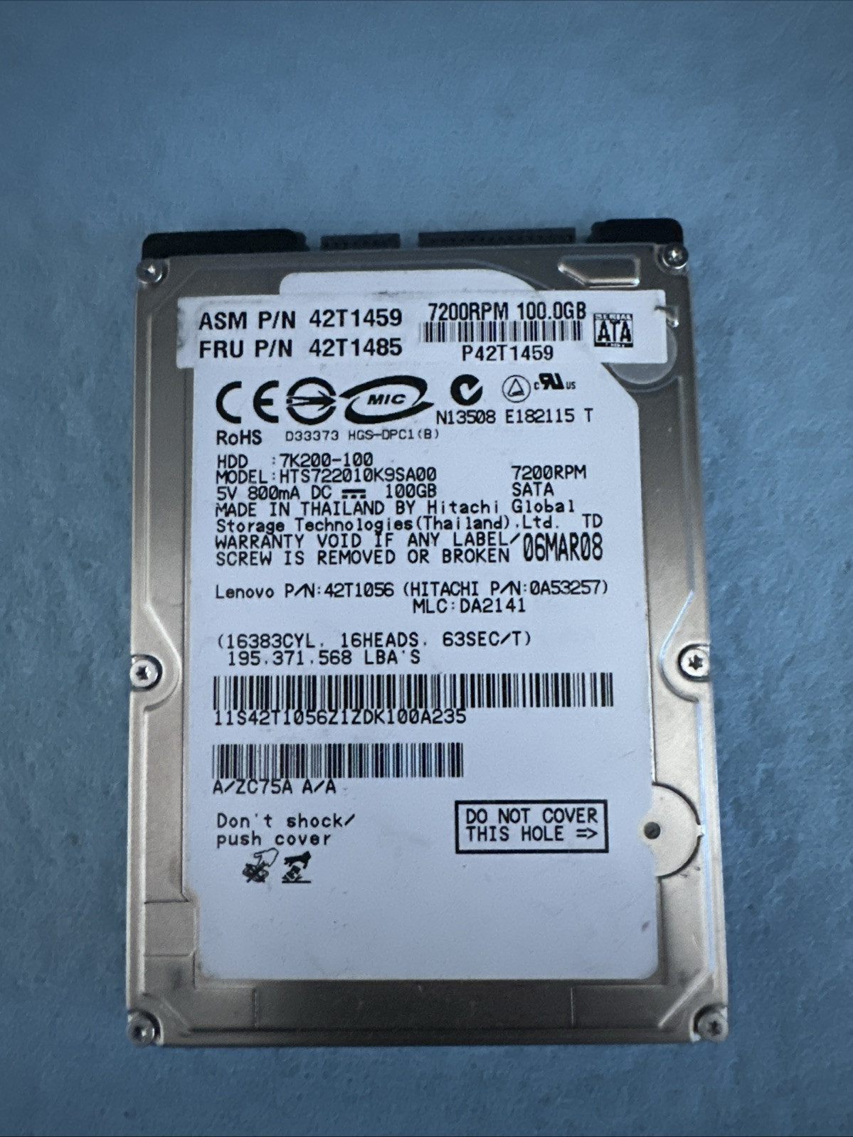 Hitachi HTS722010K9SA00, 72K00-100, P/N 0A53257, 100GB SATA, 7200RPM