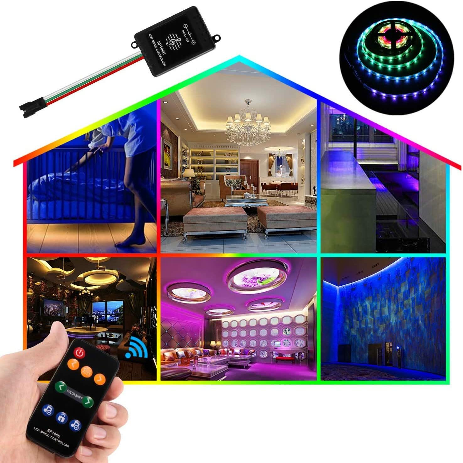 LED Music Controller Wireless RF Remote 5V-24V SP106E 9Key For WS2811 WS2812