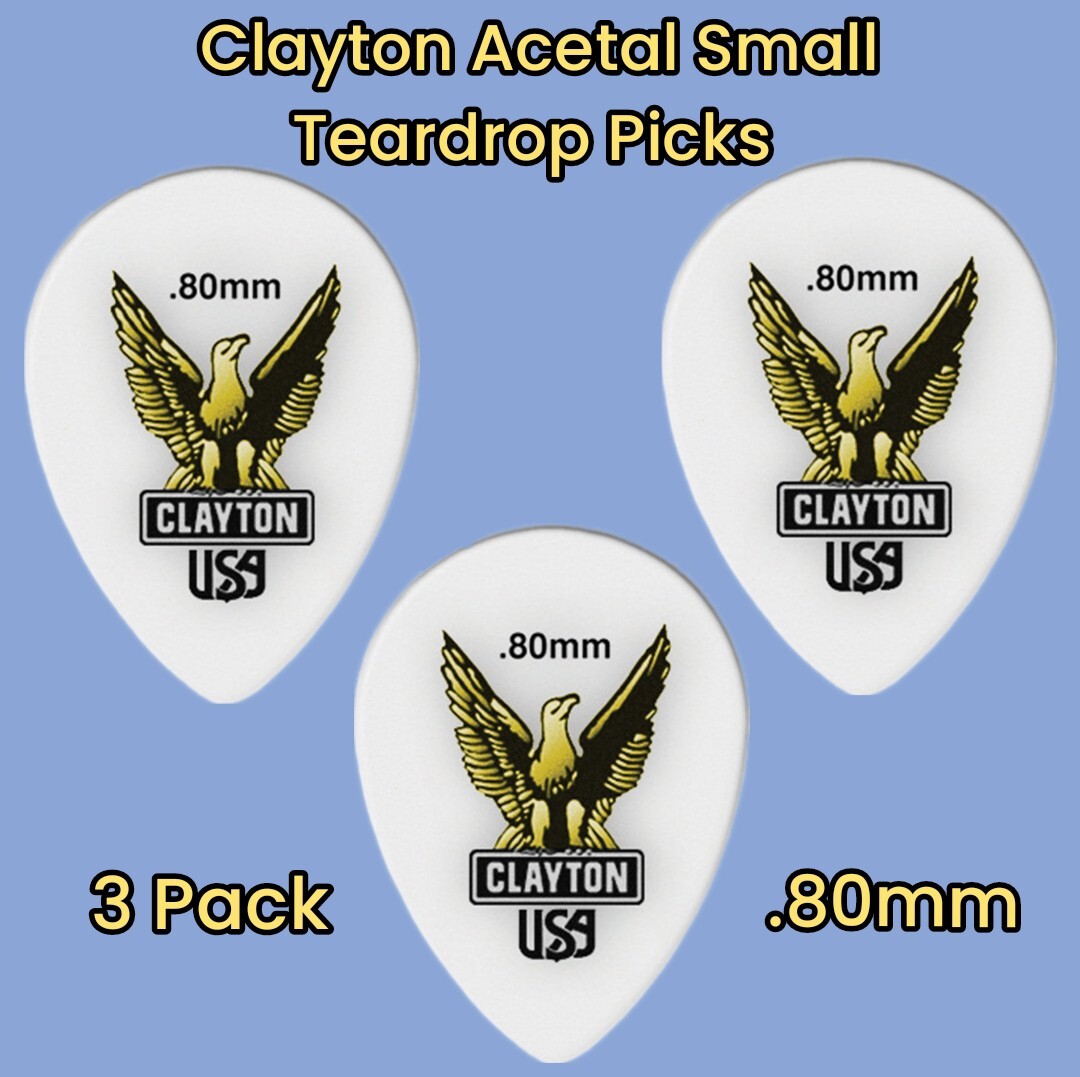 Clayton Acetal Small Teardrop Guitar Picks .80mm 3 Picks