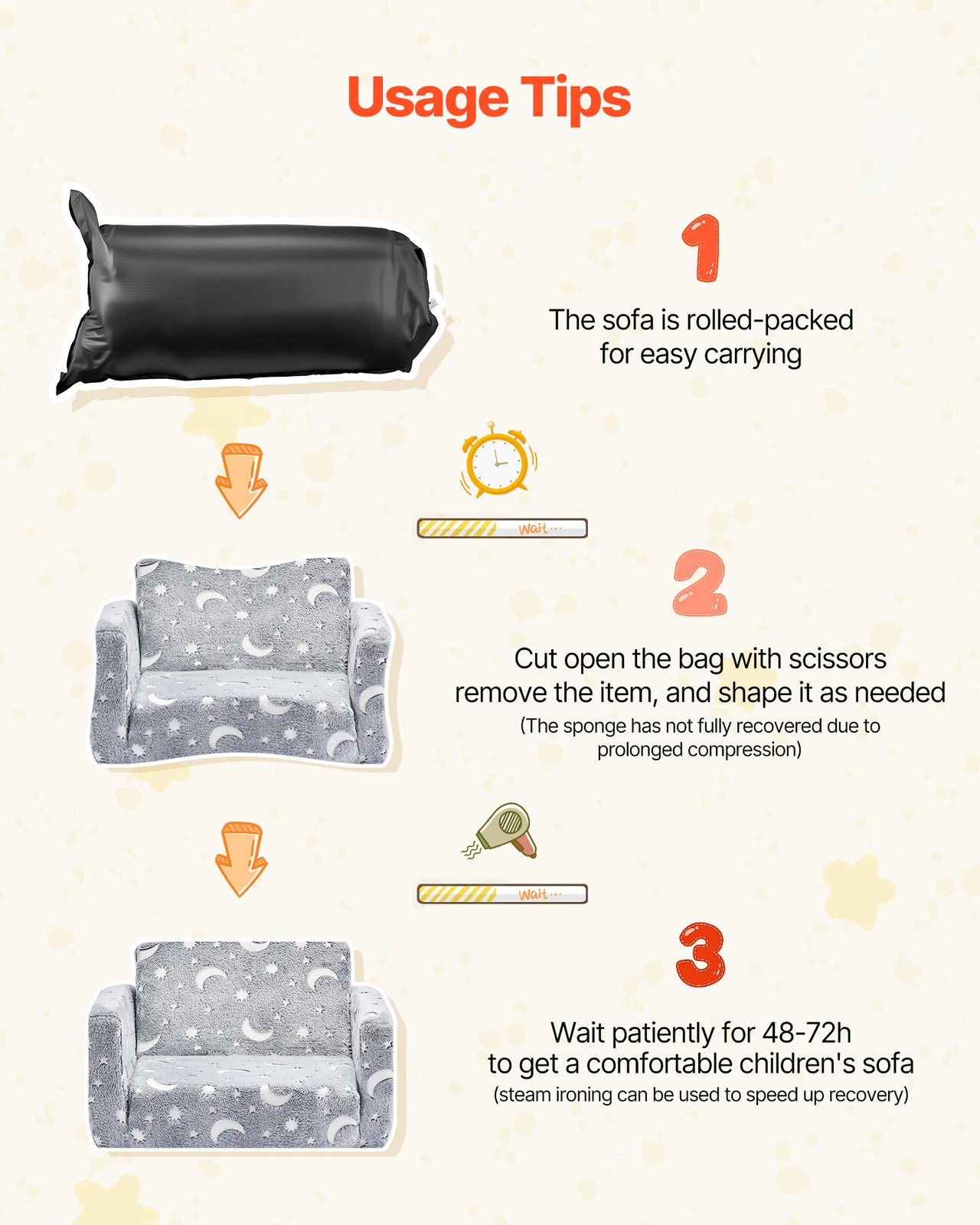 VEVOR 2-in-1 Kid Sofa Foldable Toddler Couch w/ Armrests Glow in the Dark M Gray