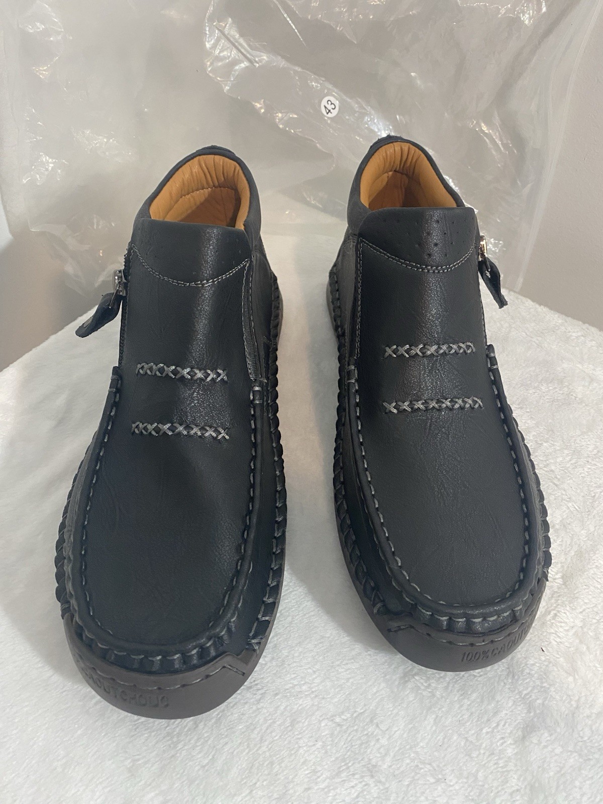 Men's 100% Caoutchouc loafers casual Leather Shoes (Size 43) Brown Or Black NWOT