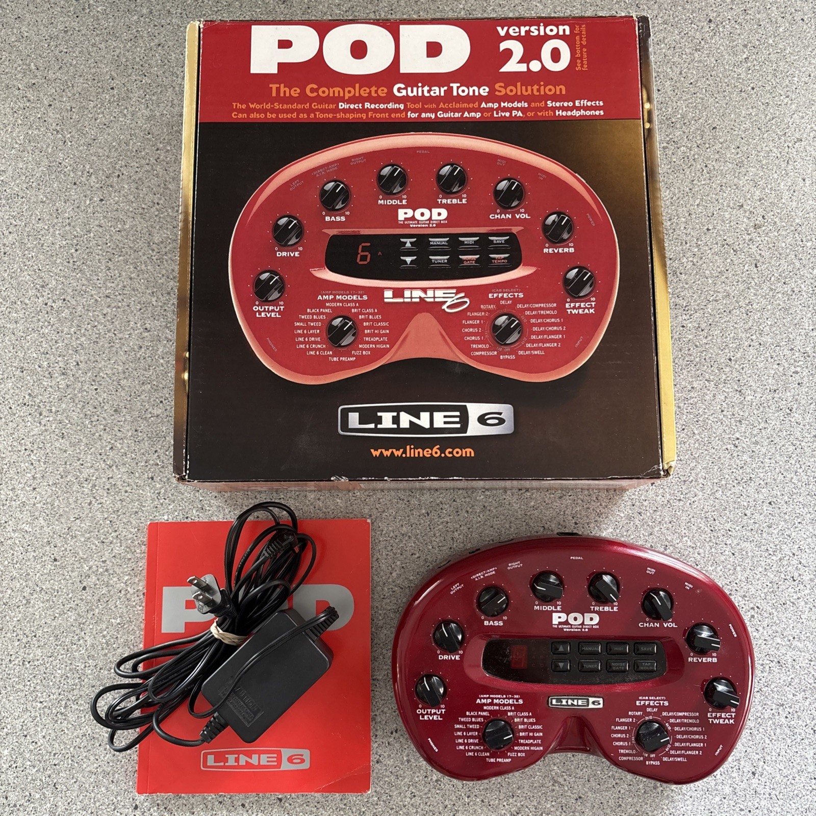 Tested Line 6 POD 2.0 Amp Modeler Multi-Effects Processor w/ Box PSU Manual