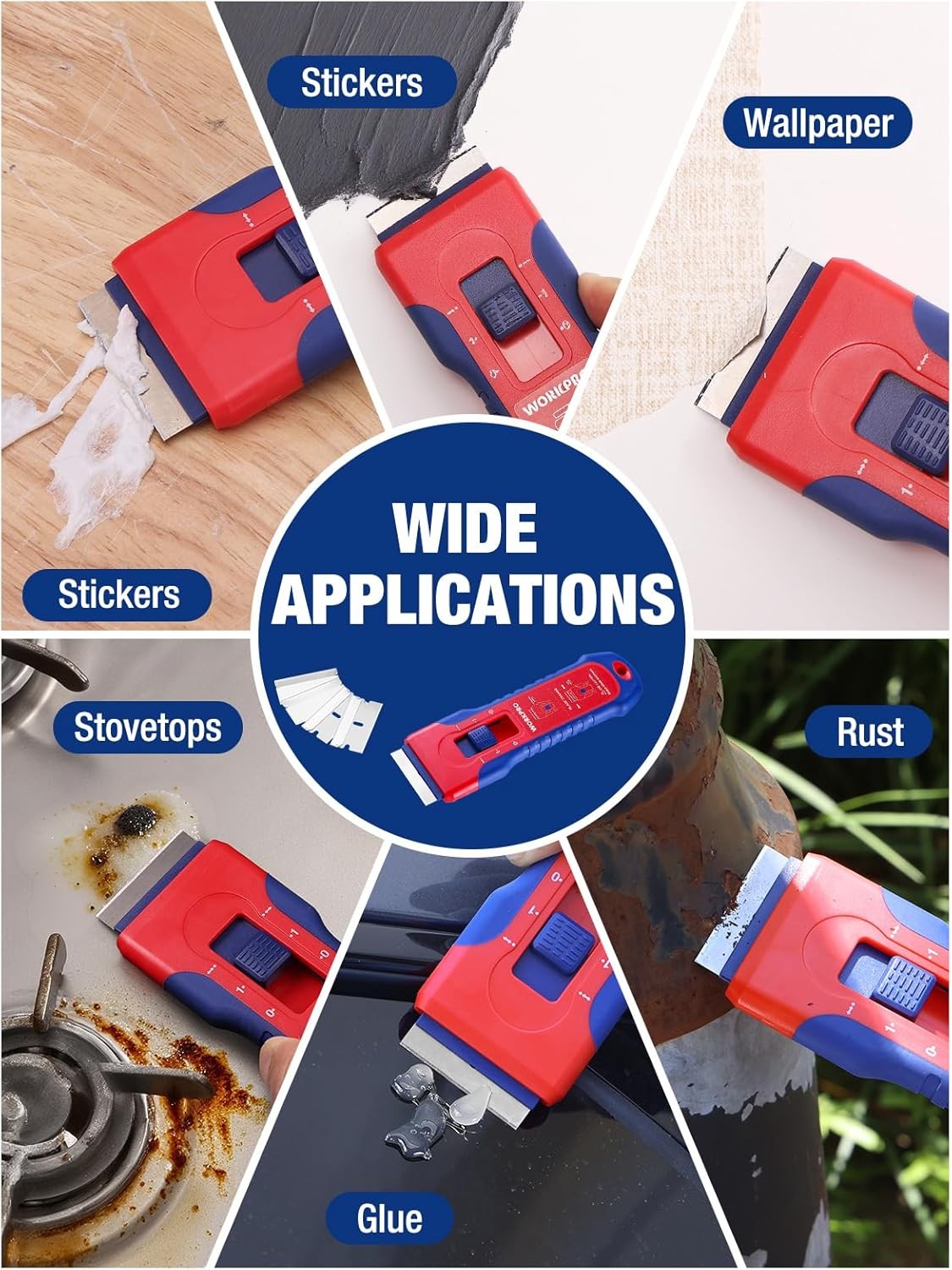WORKPRO Retractable Razor Blade Scraper 56PC Blade Storage Cleaning Scraper Tool