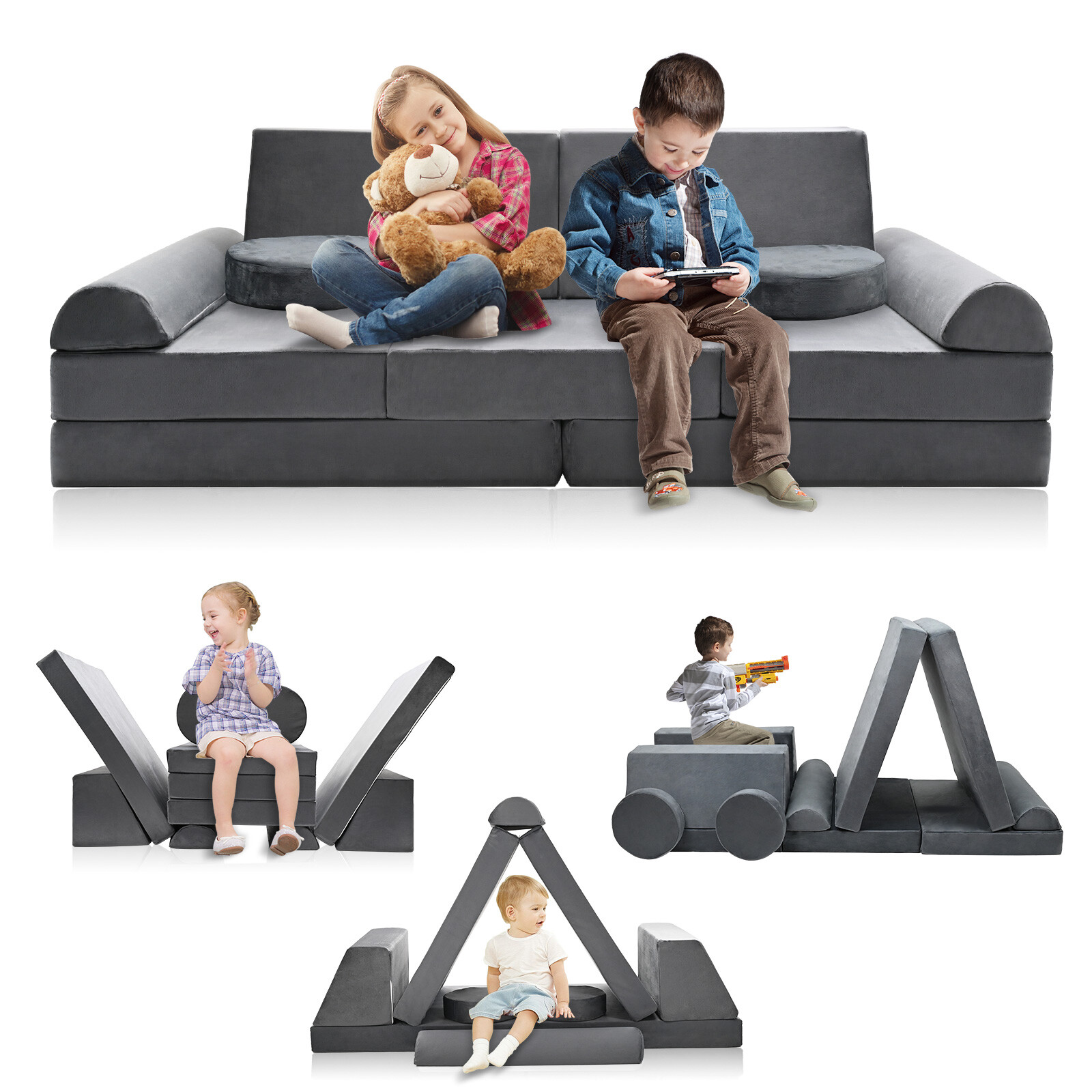 Docred Kids Play Couch 10 pcs Modular Kids Play Couch High-density Foam Fold Out