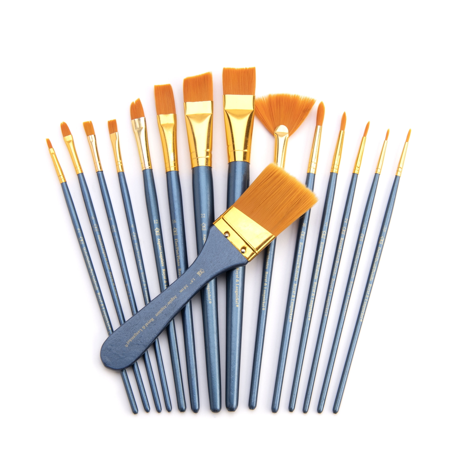 Nickel - Gold Long Assorted Large Brush Acrylic Paintbrush Set - Set of 15