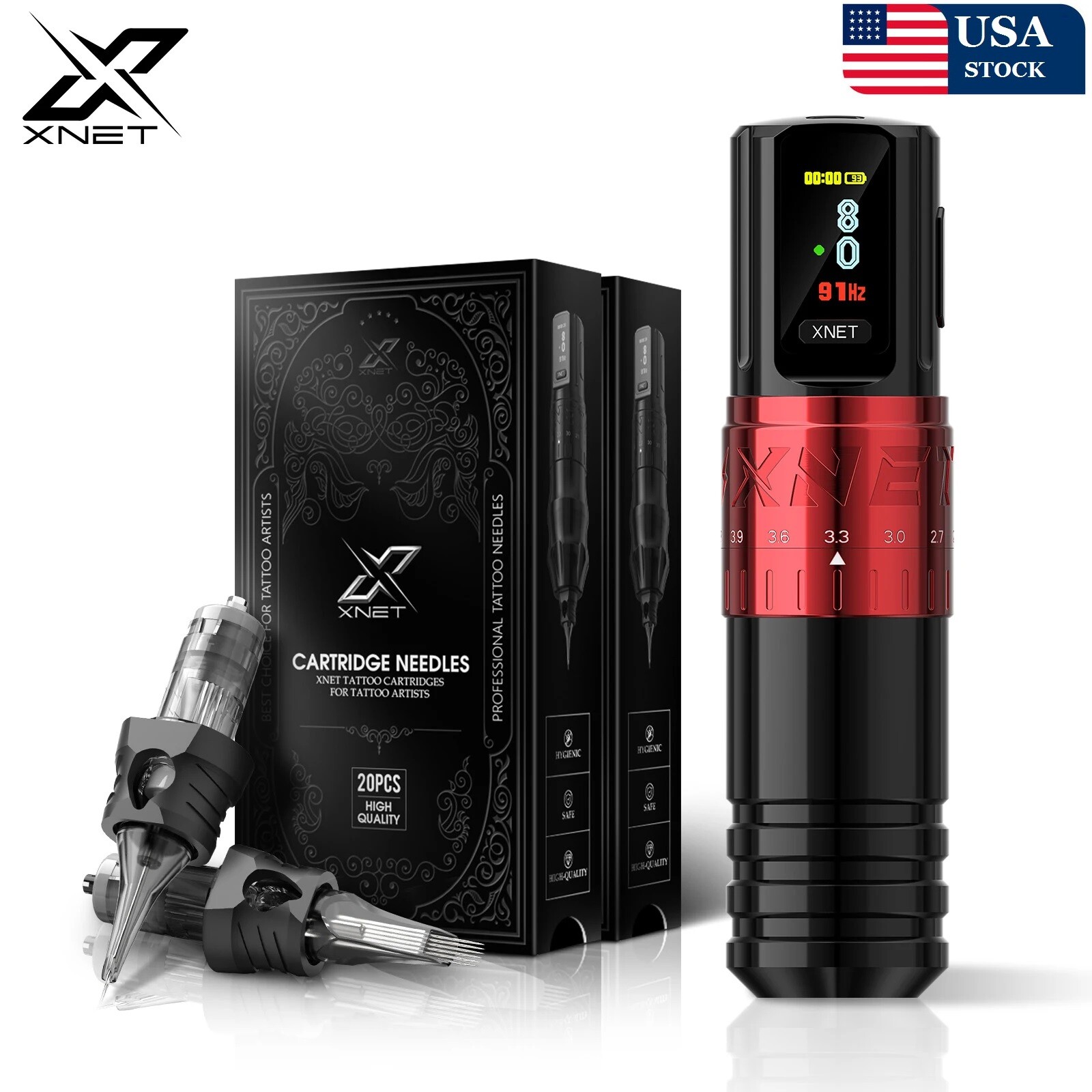 Wireless Tattoo Machine Pen Kit Adjustable Stroke 2.4-4.2mm OLED Display 40pcs