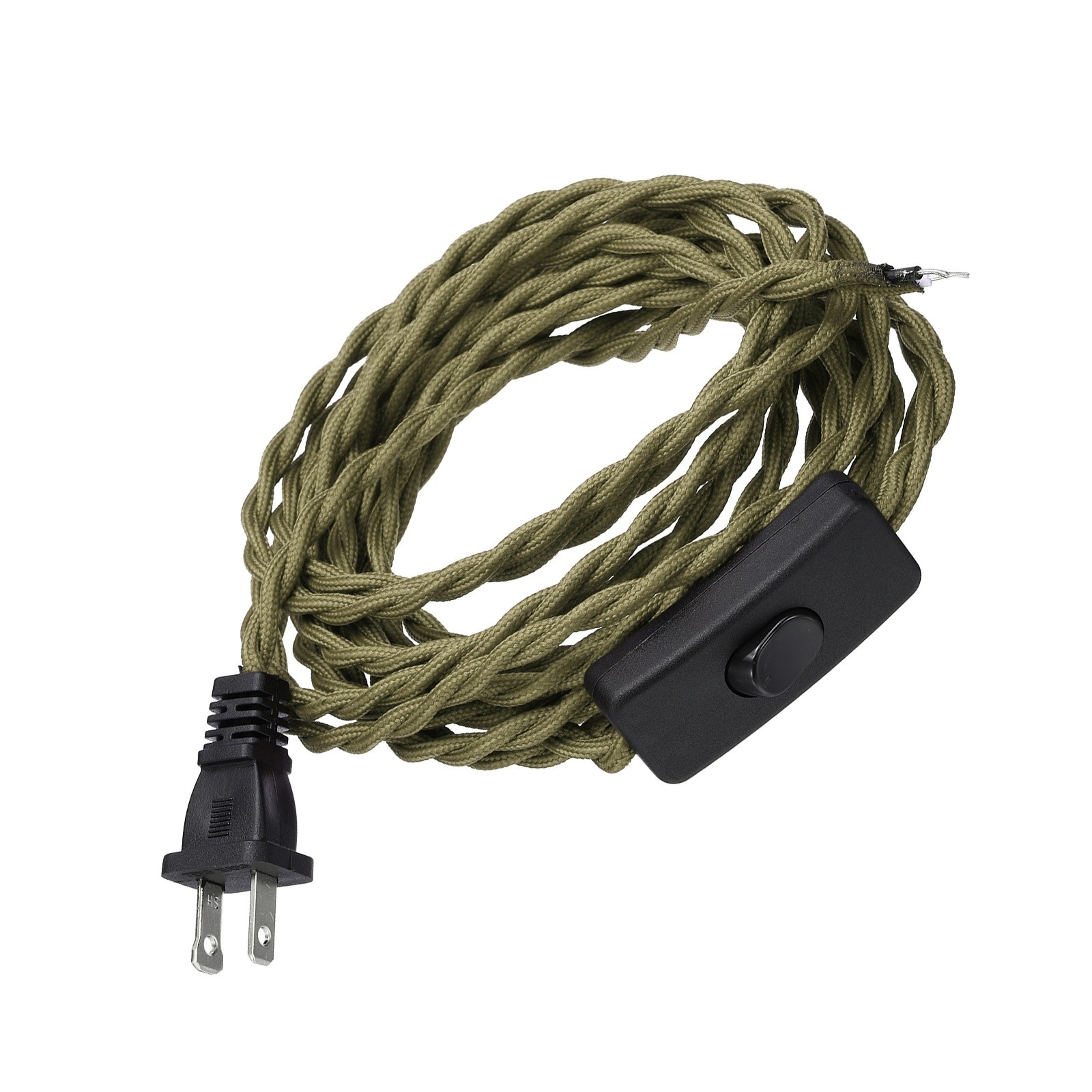 15Ft 18/2 Cloth Covered Lamp Cord Linen Color Electrical Lamp Cord w Plug, 1Pcs