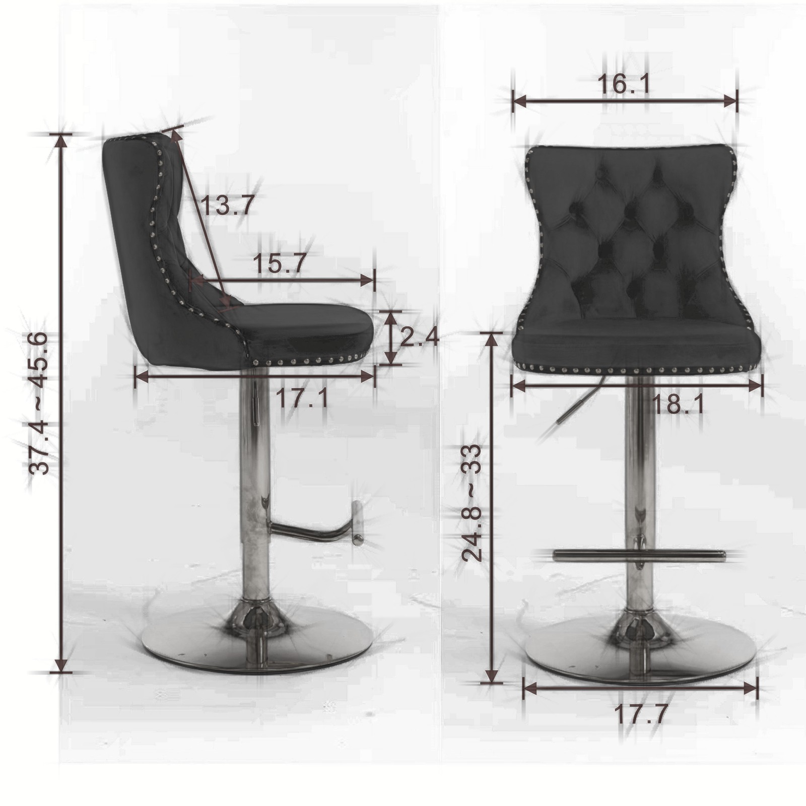 Golden Swivel Velvet Barstools Adjusatble Seat Height From 25-33 Inch
