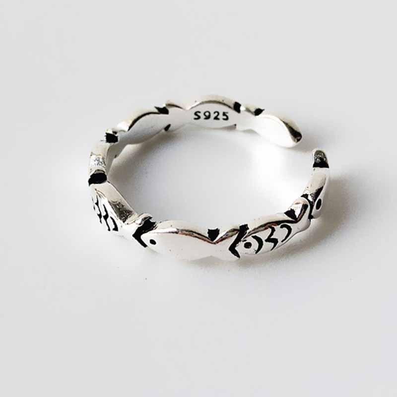925 Sterling Silver Fish Adjustable Ring Luxury Wedding Jewelry Women Gift