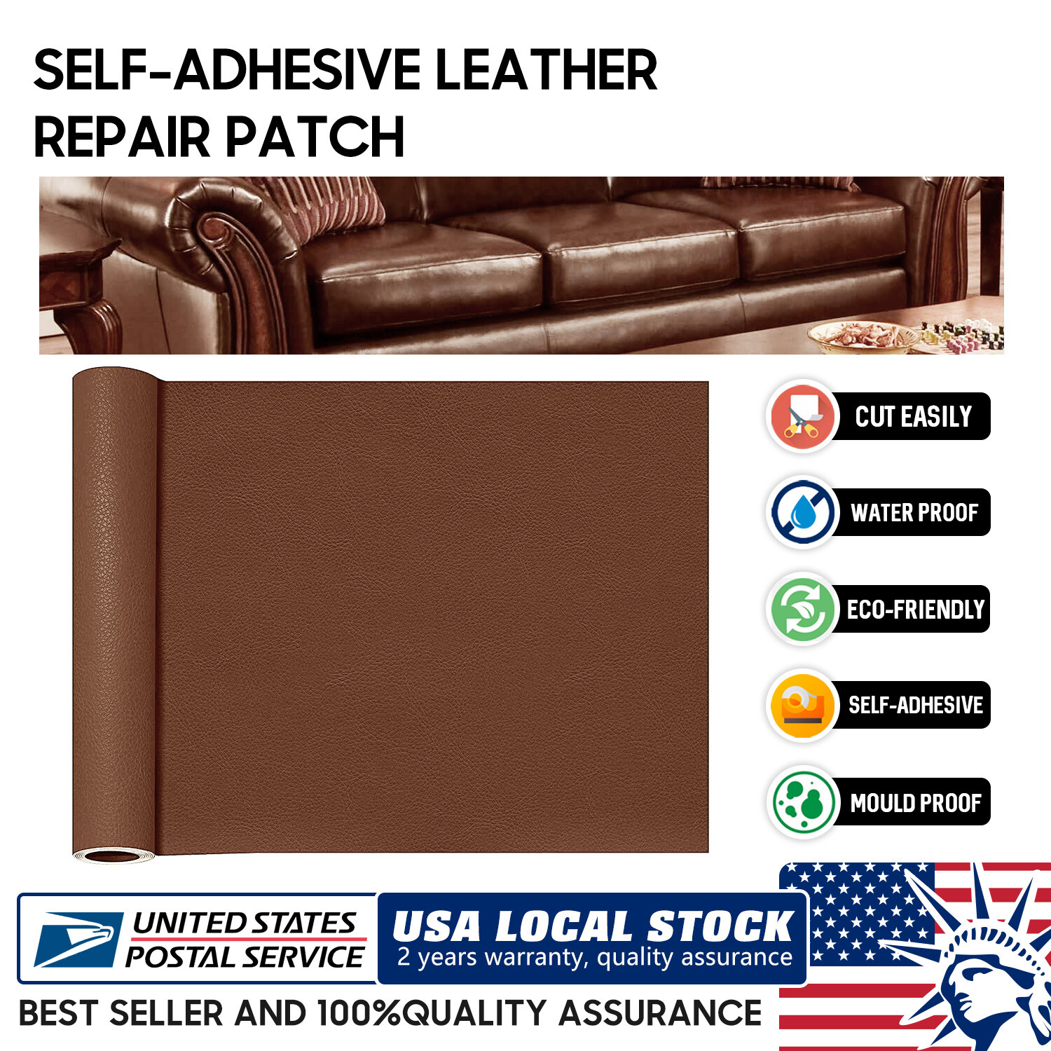 Brown multi-size Leather Repair Patch Car Seat Sofa Rip Holes, Durable&Easy Fix