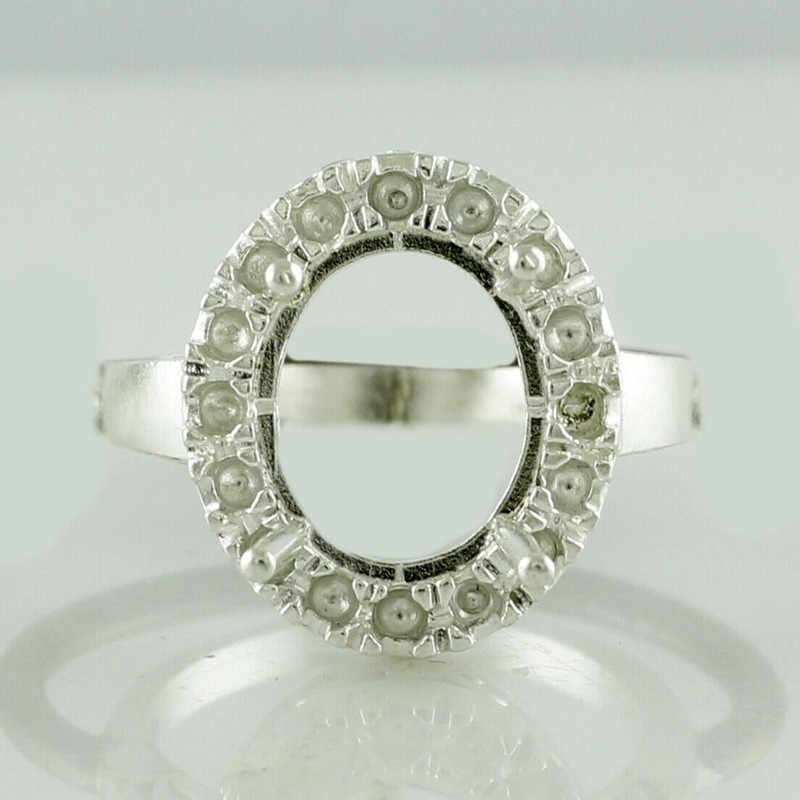 925 Sterling Silver 9x7mm Oval Semi Mount Halo Ring For Wedding Ring