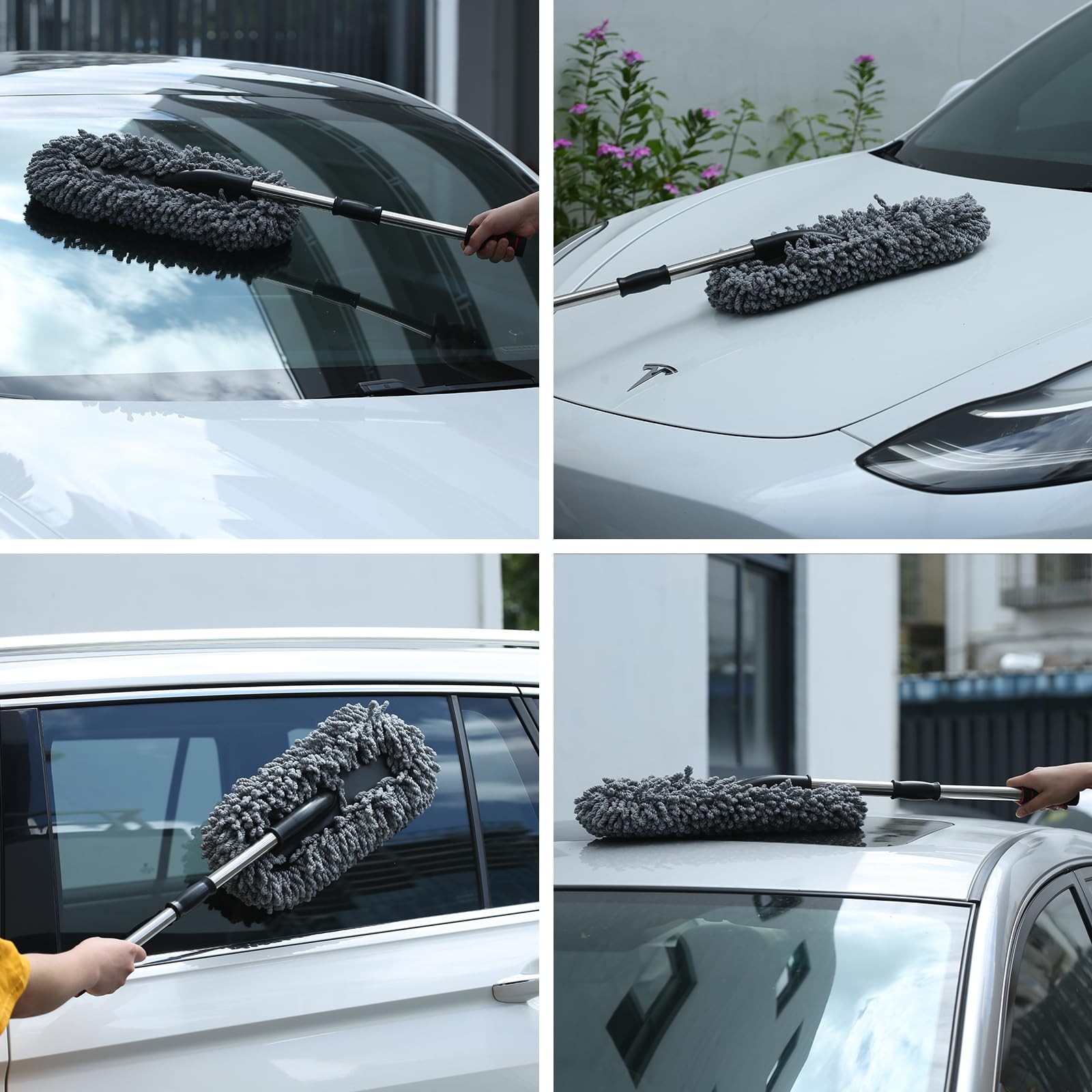 IPELY 3 Pack Large Microfiber Car Interior and Exterior Duster (Kit), Gray