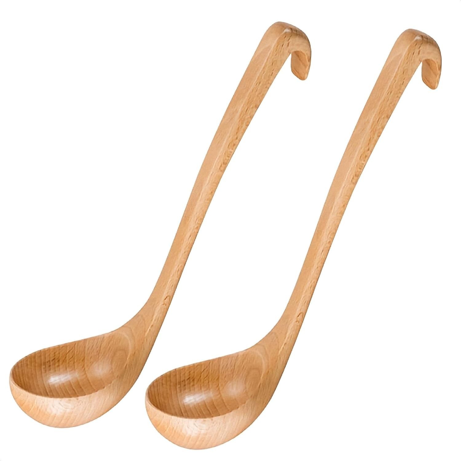 2 Pcs Bamboo Ladle for Soup 10.8x2.8 Inch Deep Wooden for & Sauces