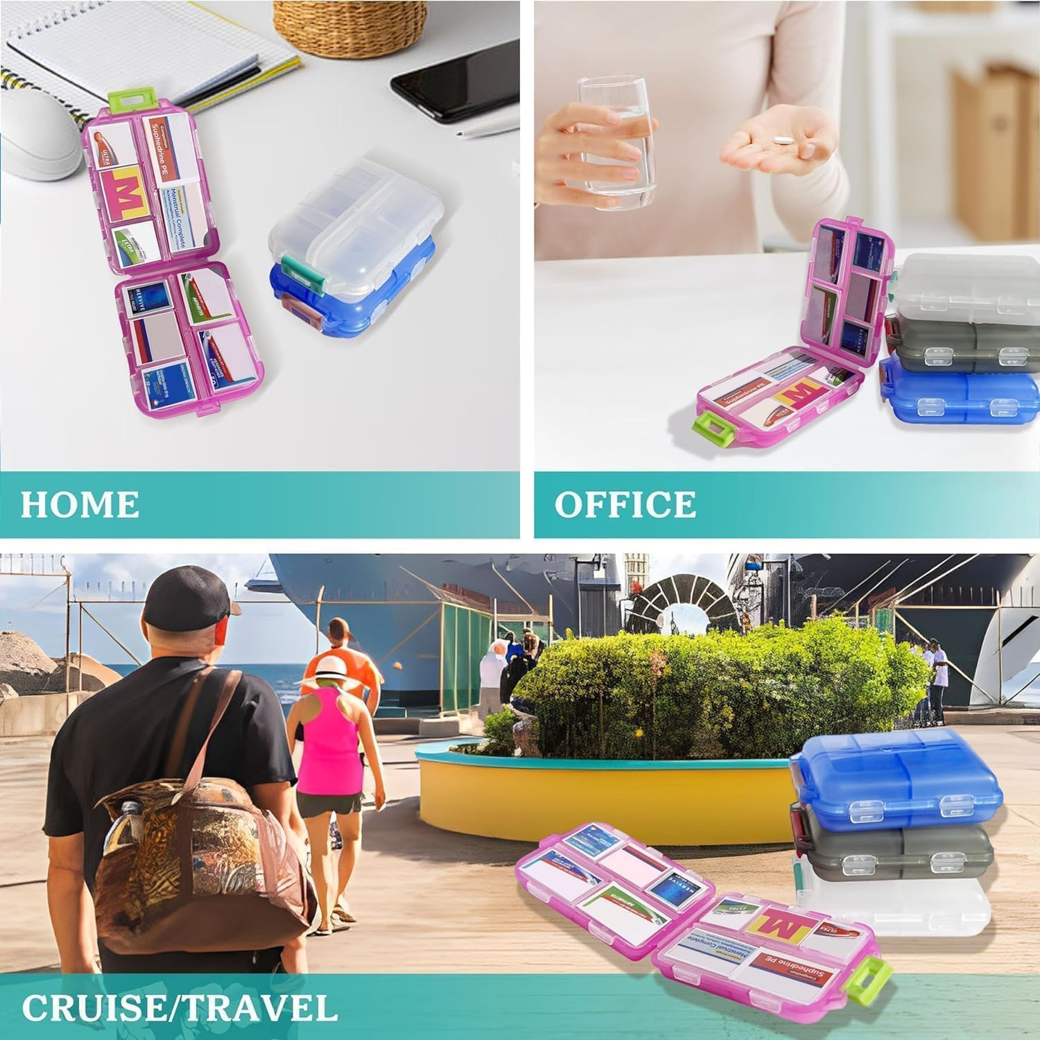 Pill Organizer with Medicine Labels Travel Daily Pill Container Mini Medication