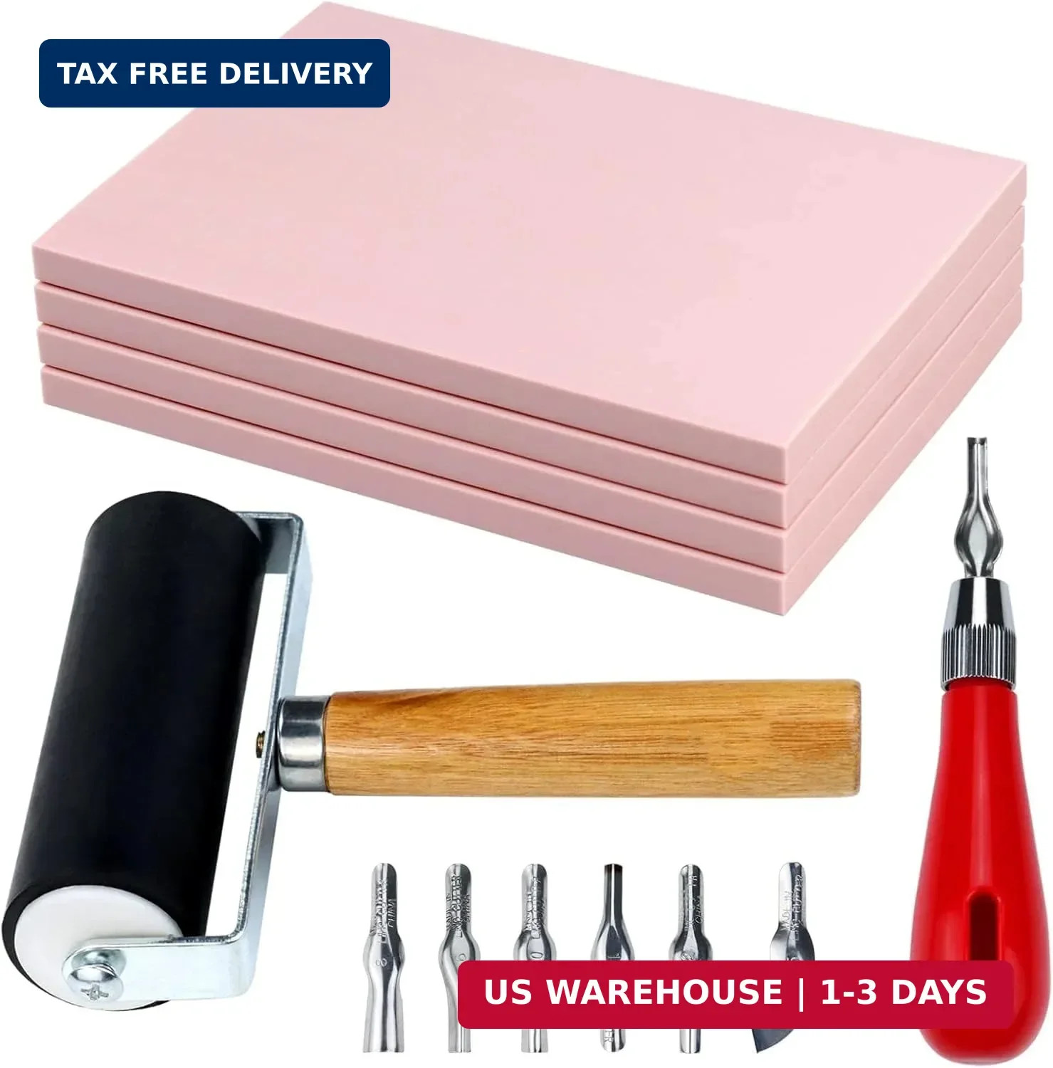 6 Pack Linocut Kit for Printmaking - Stamp Making Kit, 4Pcs 4"x6" Rubber Linoleu