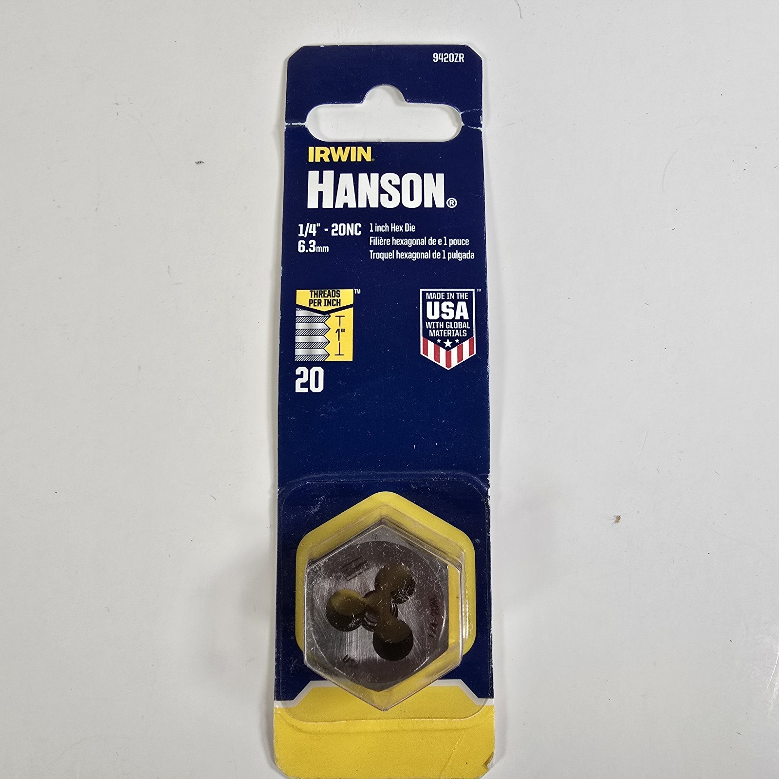 Irwin 9420 Hanson - 1" Hex Die 1/4"-20 NC Made In The USA