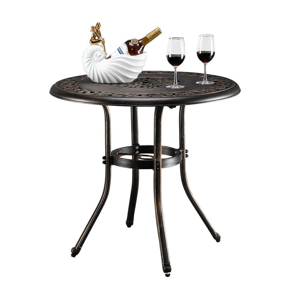 Aluminum Round Dining Table Patio Bistro Furniture w/ 1.97'' Umbrella Hole