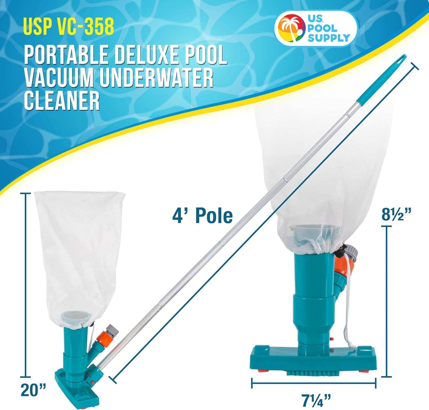 Manual Pool Vacuum Cleaner 5-Section Telescopic Pole Mesh Bag for Pools