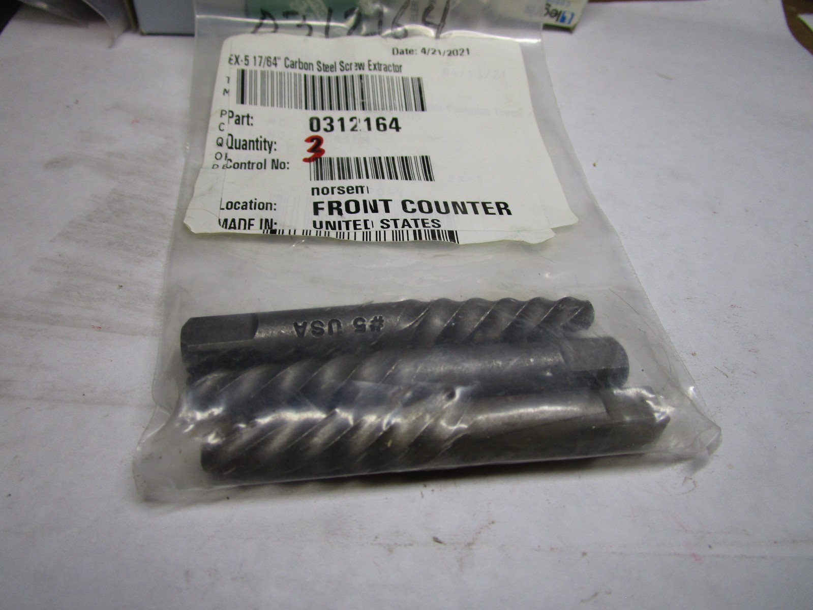 EX-5 17/64" Carbon Steel Screw Extractor QTY 3