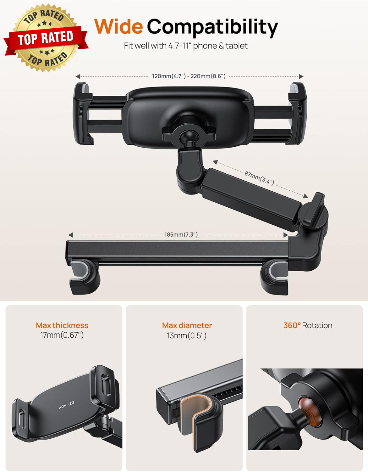 Ipad Holder Car Headrest - [Stretchable Arm] 2025 Adjustable Tablet Mount for Ca