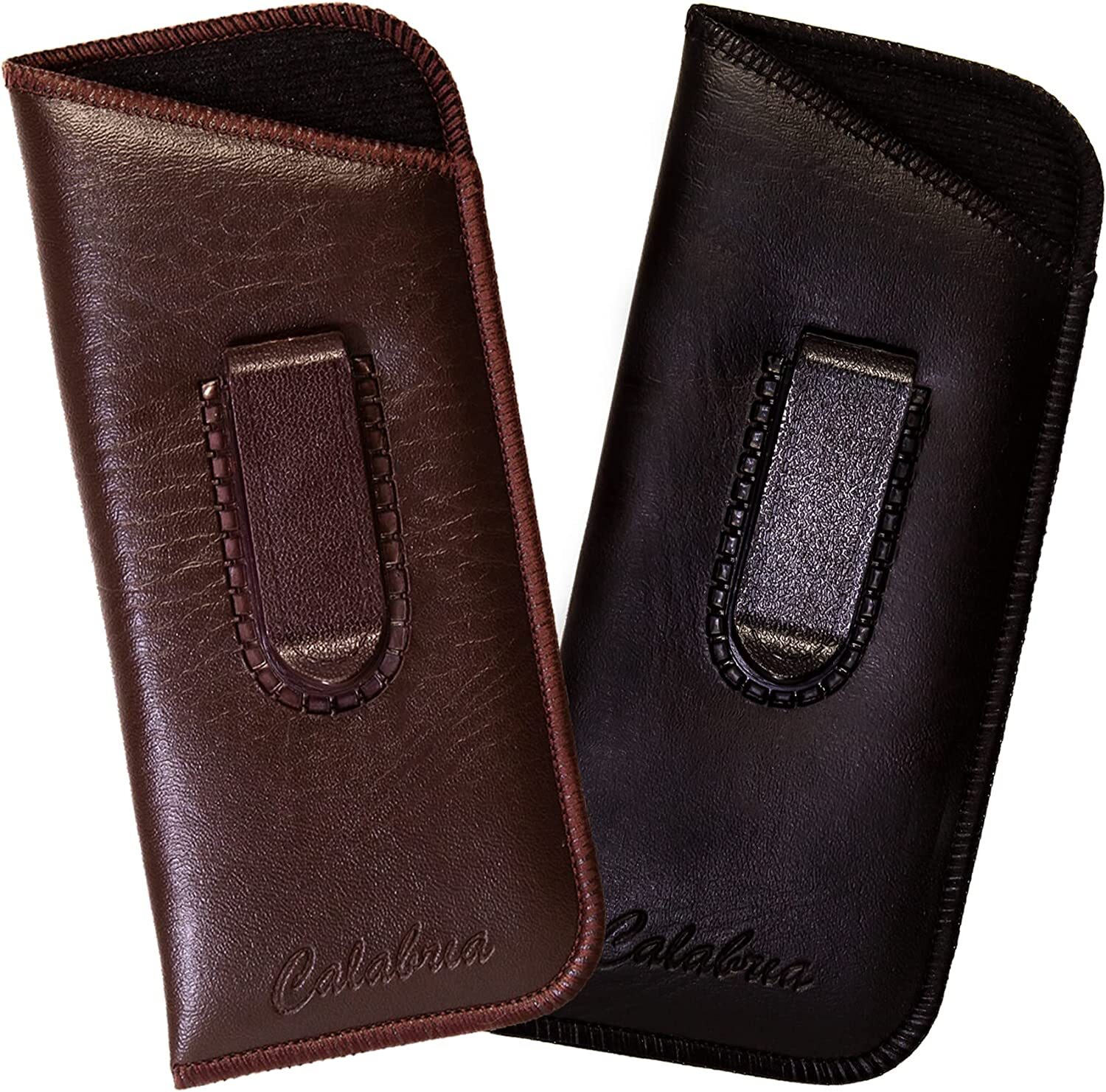 Mens Slim Half-Clip Soft Eyeglass Case Soft Synth. Leather Choose Black or Brown