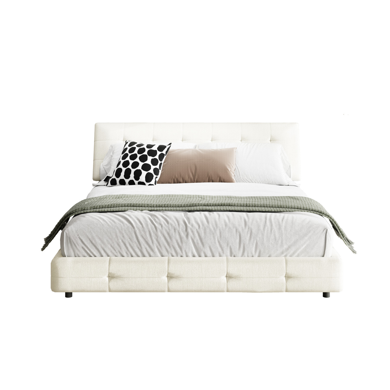 Queen/King Size Modern Upholstered Platform Bed Frame w/ Headboard & Metal Leg