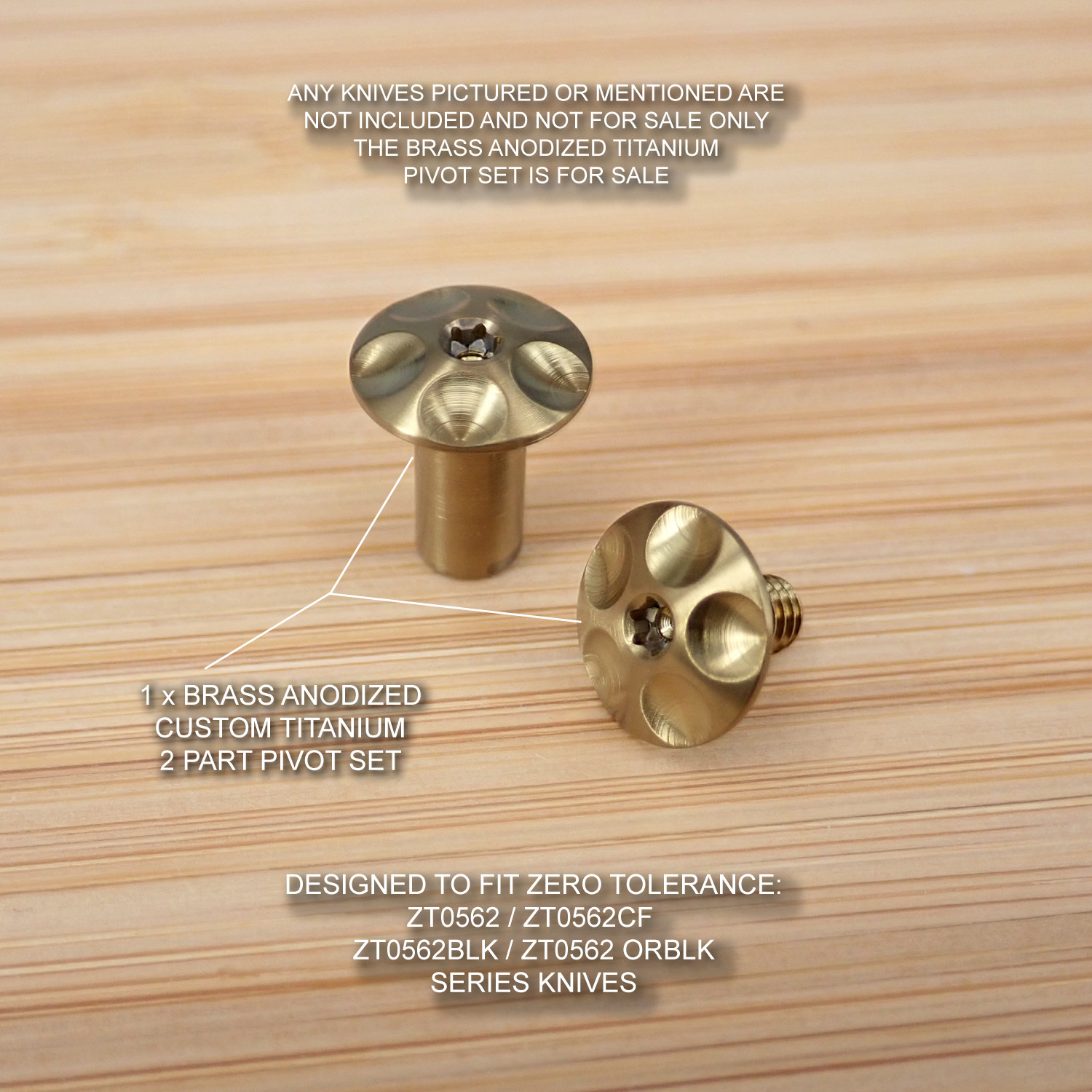 Zero Tolerance ZT0562 ZT 560CF Knife Custom Titanium Pivot Torx Screw Set -BRASS