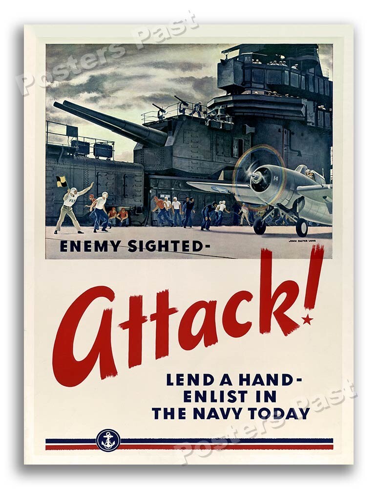 “Enemy Sighted - ATTACK!” 1943 Vintage Style World War 2 Poster - 18x24