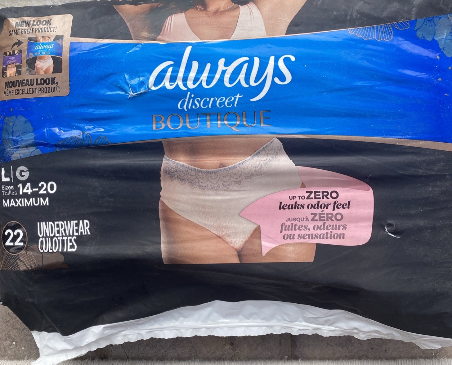 Always Boutique Incontinence Underwear for Women Discreet Protection Size L 22Ct