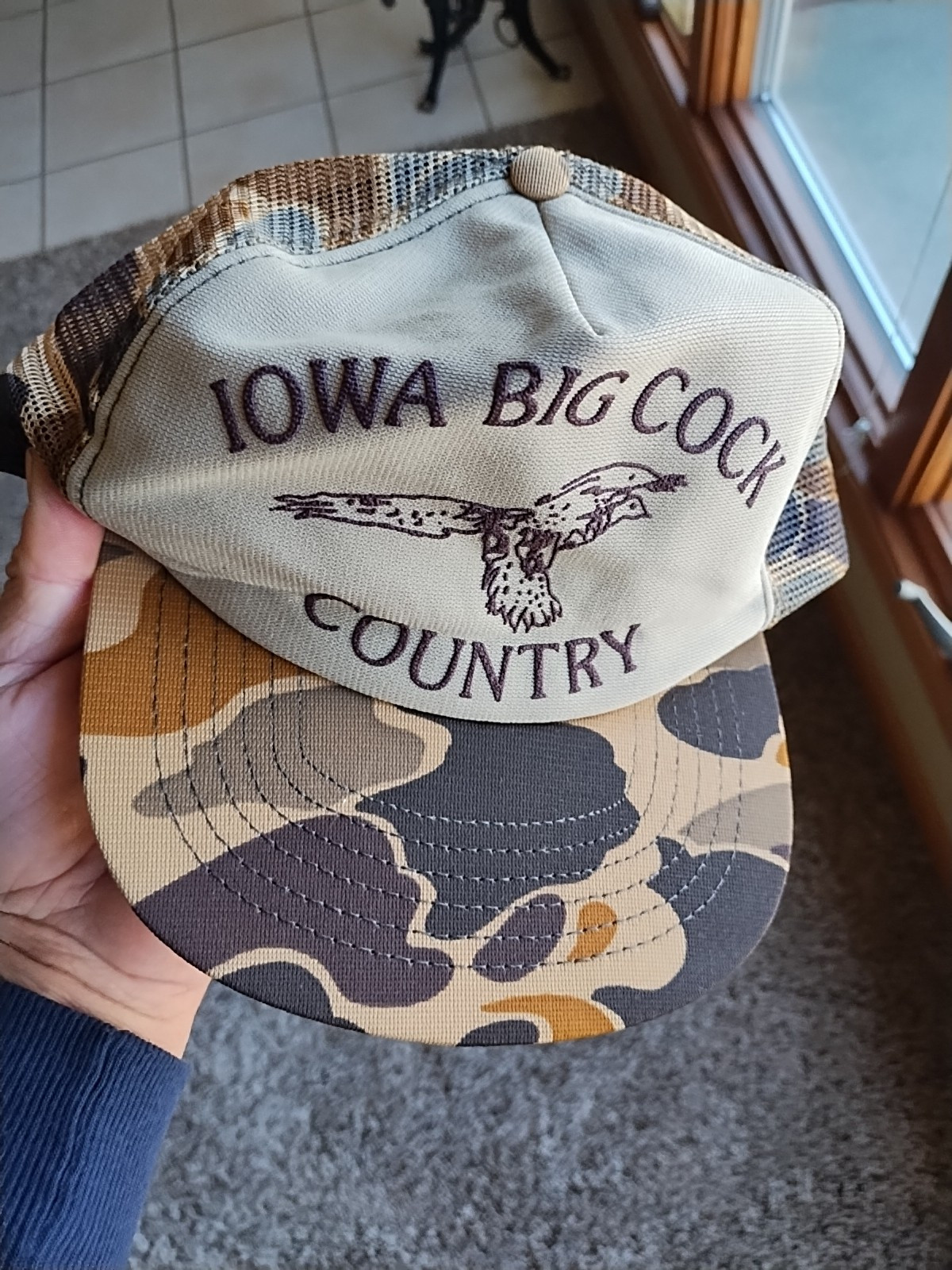 Iowa Big Cock Country Camo Trucker Hat Mesh Snapback Cap Pheasant Hunting USA
