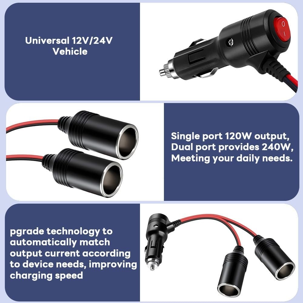 Compact Car Dual Cigarette Lighter Adapter - Fast Charge & Easy Use for Drivers