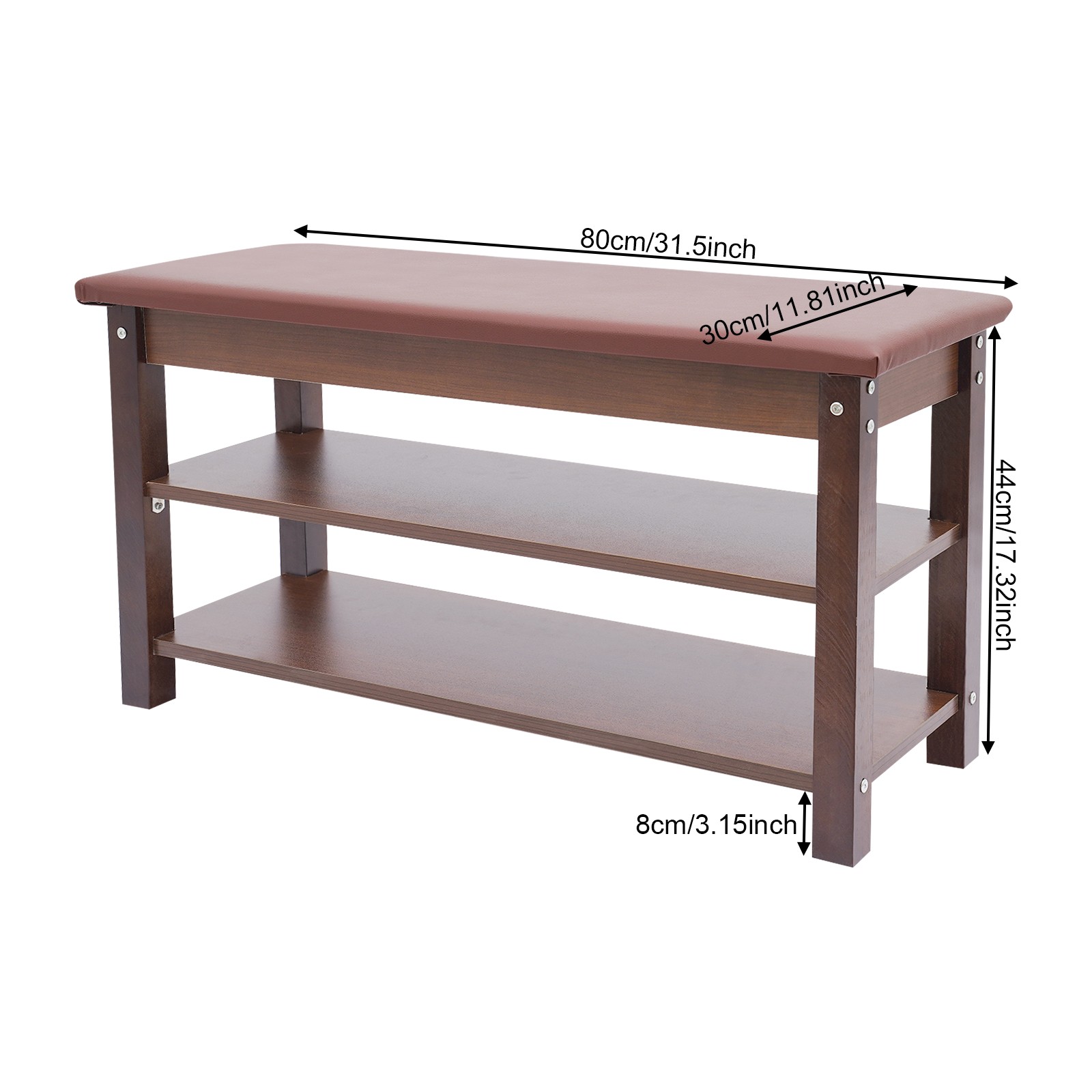Shoe Bench with Storage Shelf, 2-Tier Footwear Rack with Cushion Padded Seat