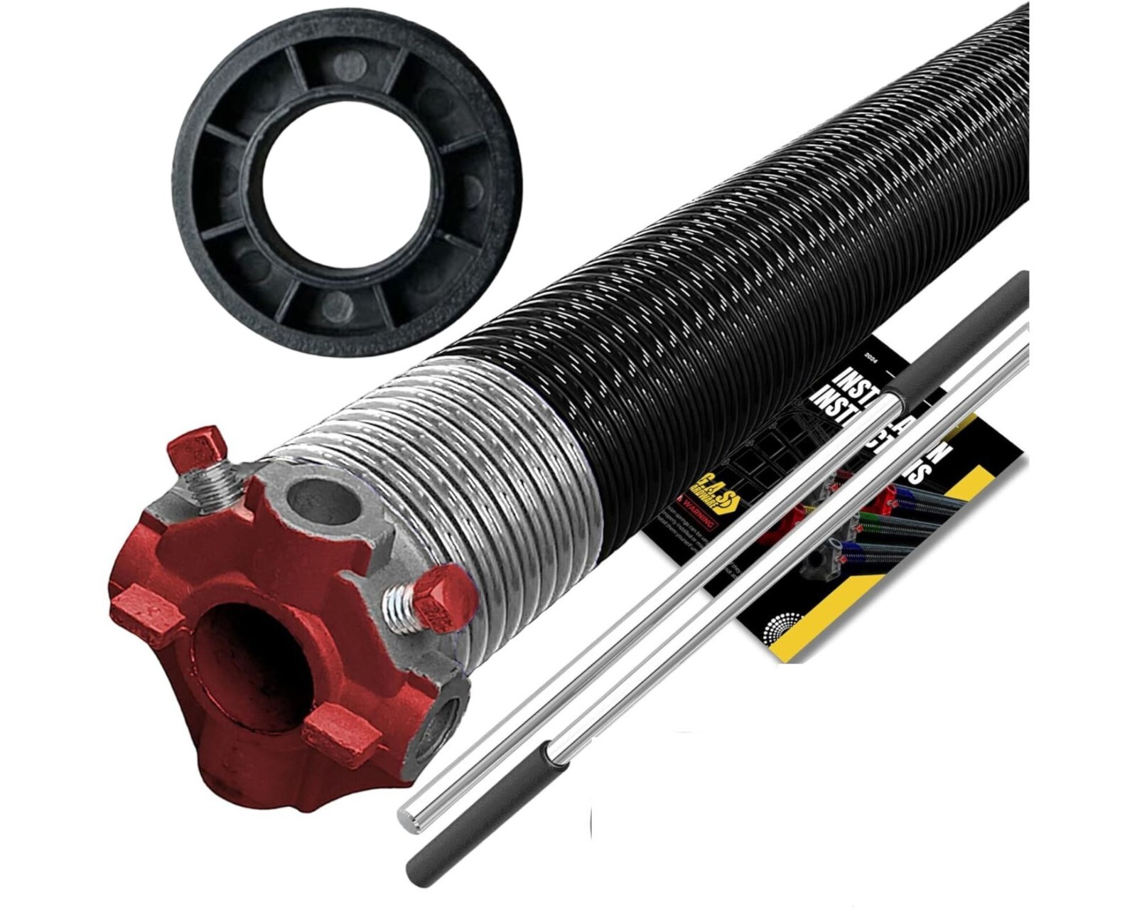 Garage Door Torsion Spring 218x1.75x31- RED for LEFT SIDE with Bushing & Bars