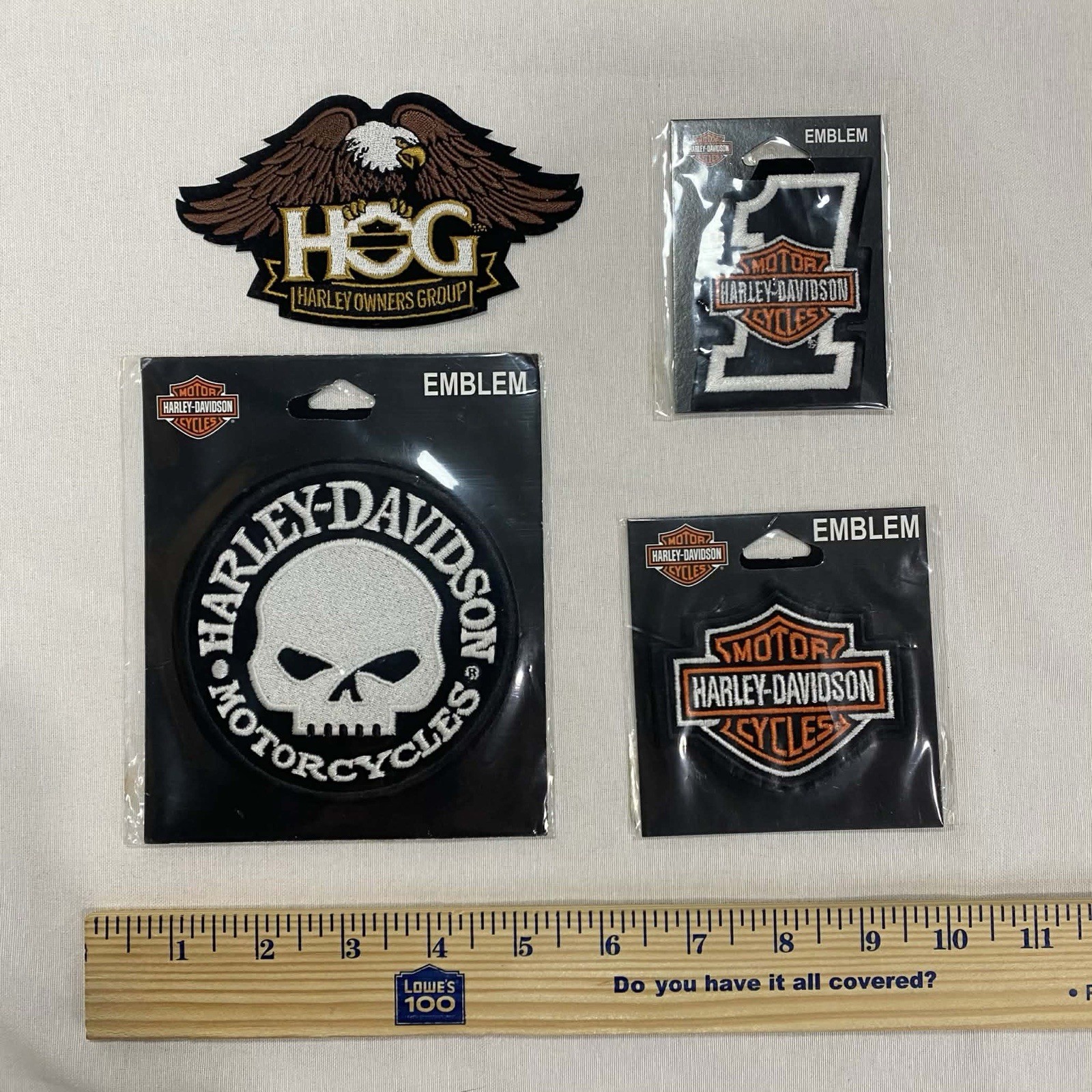 Lot of 4 New Harley Davidson Patches Motorcycle Biker Bar Shield Skull HOG