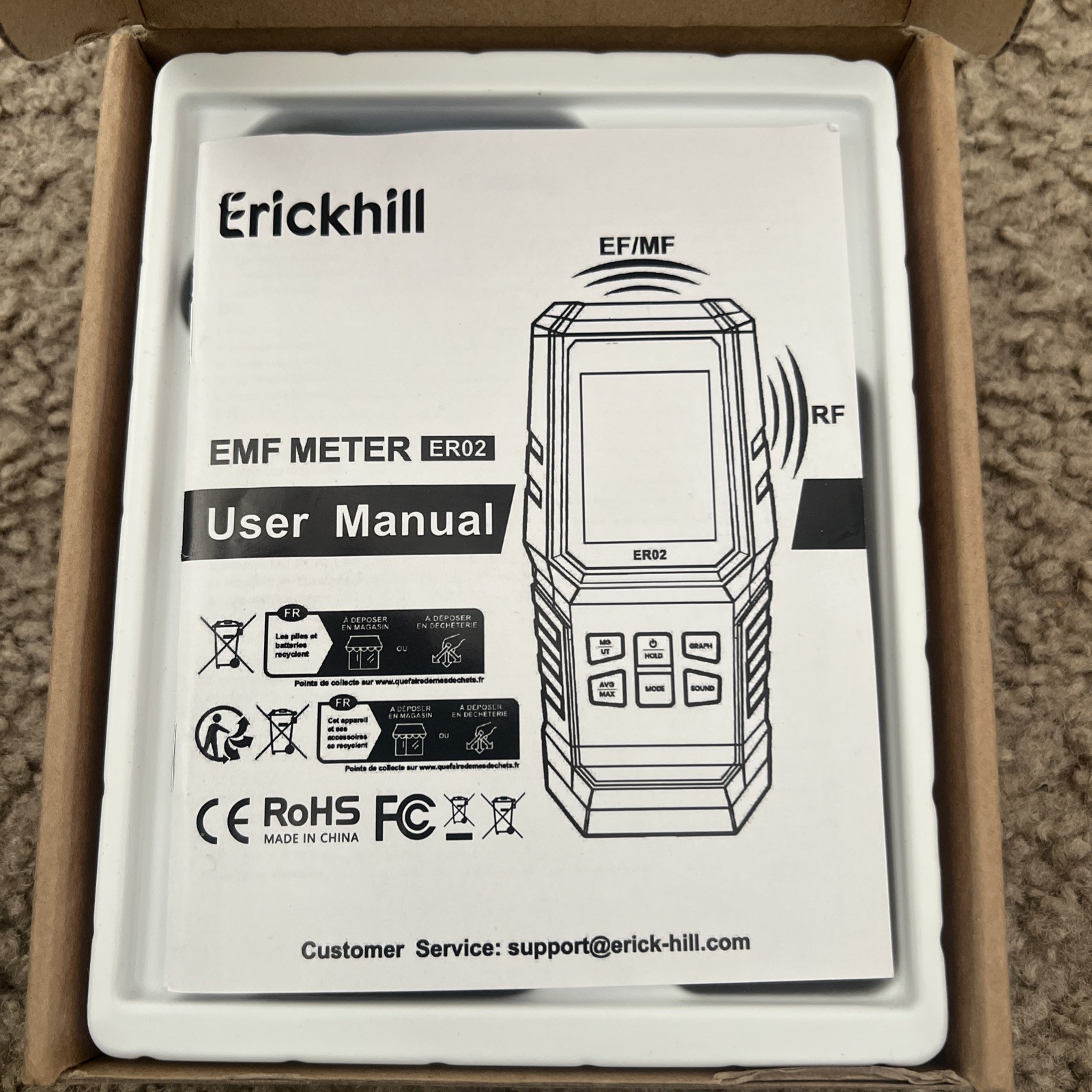 ERICKHILL ER02 EMF Meter Electromagnetic Field Radiation EF RF MF Detector Tool