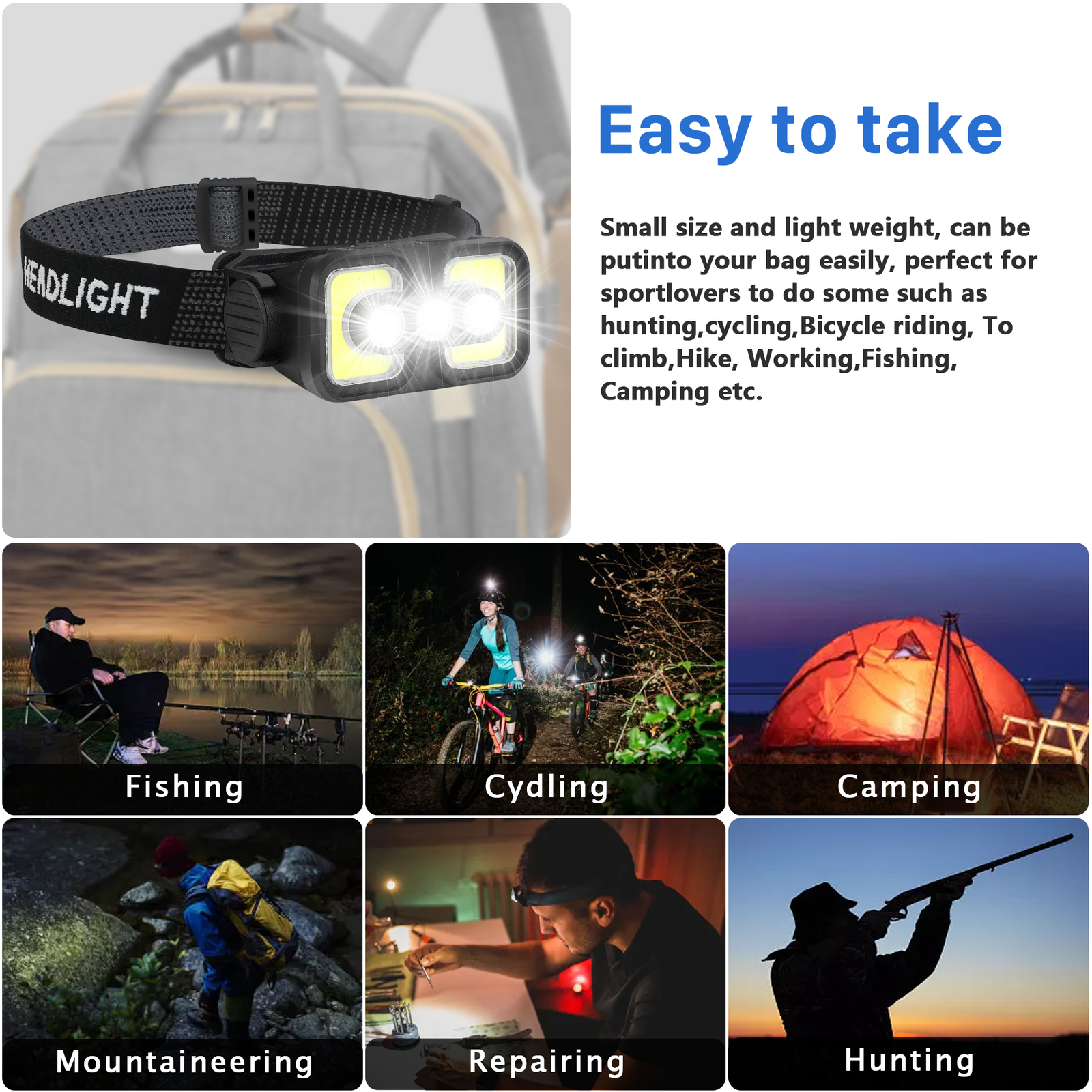 COB LED Headlamp Headlight Flashlight Torch USB Rechargeable Waterproof Sensor
