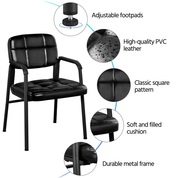 Office Guest Reception Chair Leather Ergonomic Waiting Room Chair w/ Metal Frame