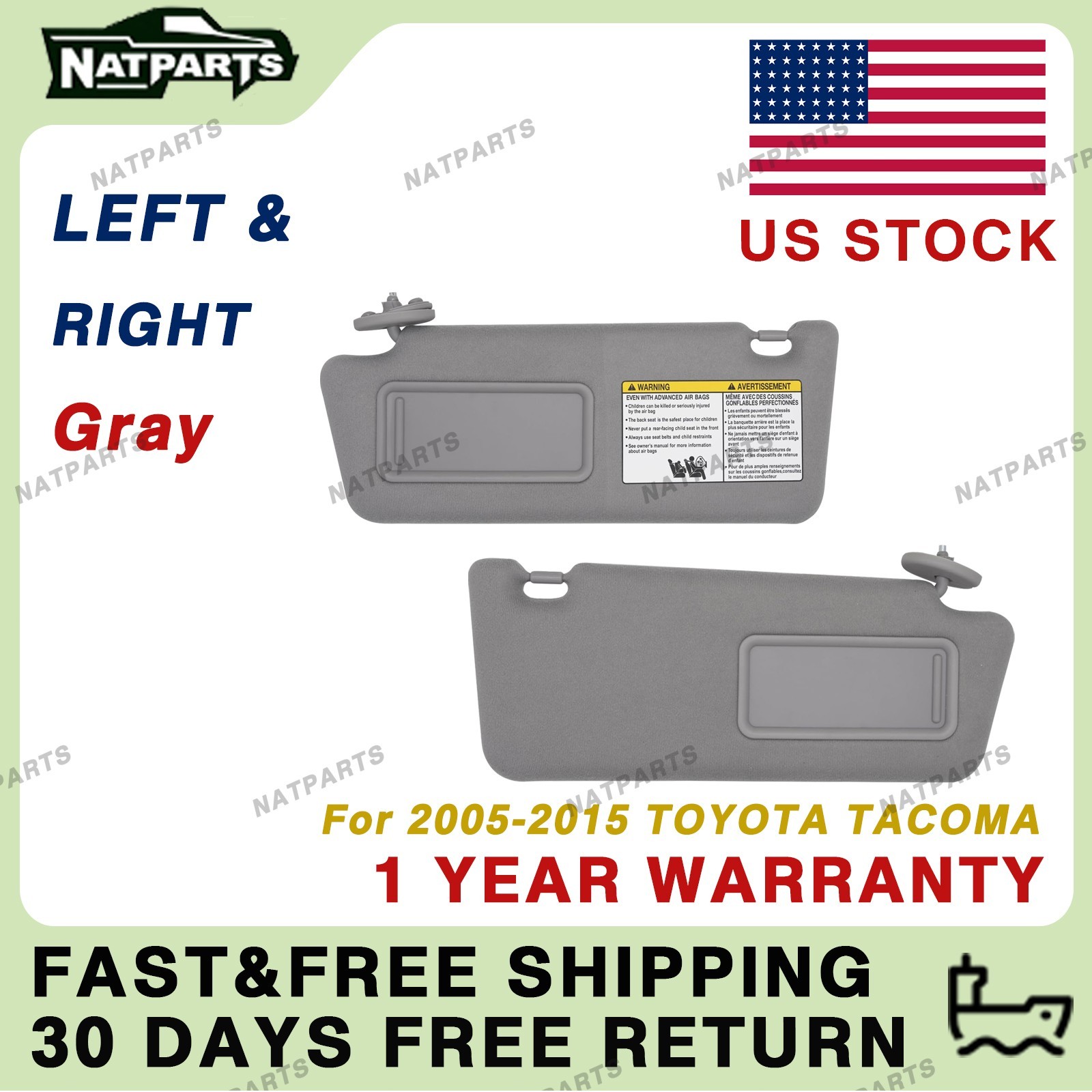 Pair Gray Sun visor w/o Light for Toyota Tacoma 2005-2015 LH RH 74320-04181-B1