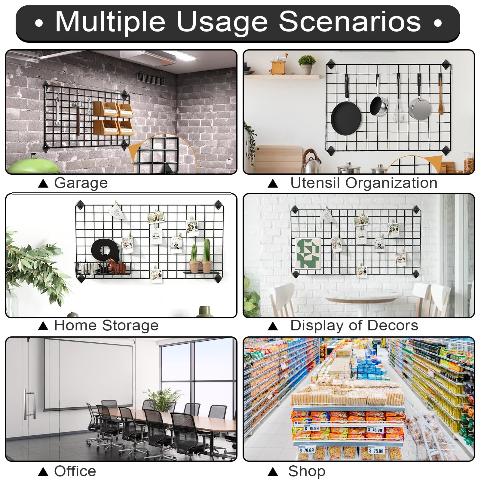 32 PCS Gridwall Mount Brackets Metal Grid Panel Accessories Wall Hooks Black