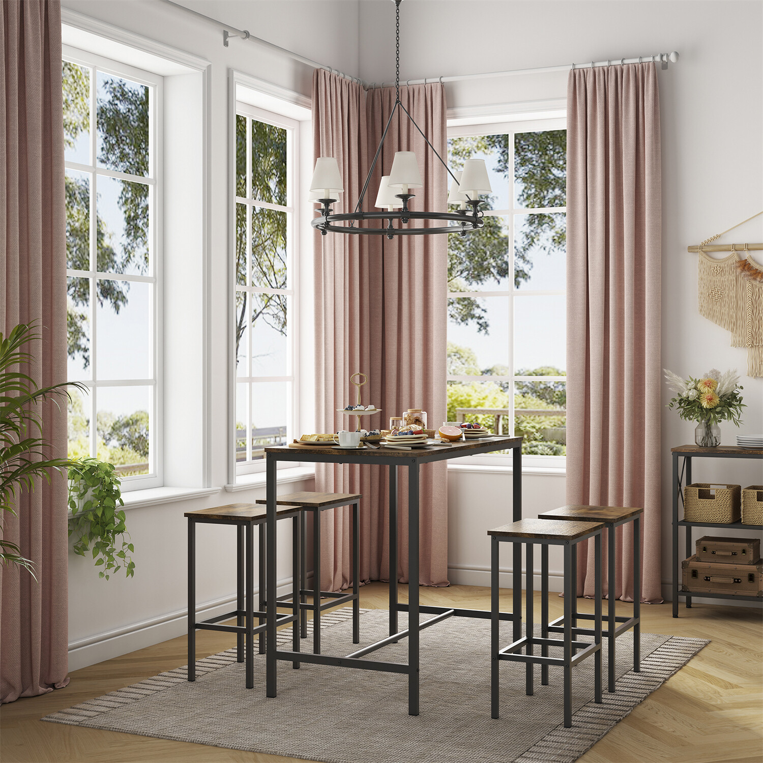 5-Piece Dining Table Set Kitchen Breakfast Furniture with 4 Chair Antique US